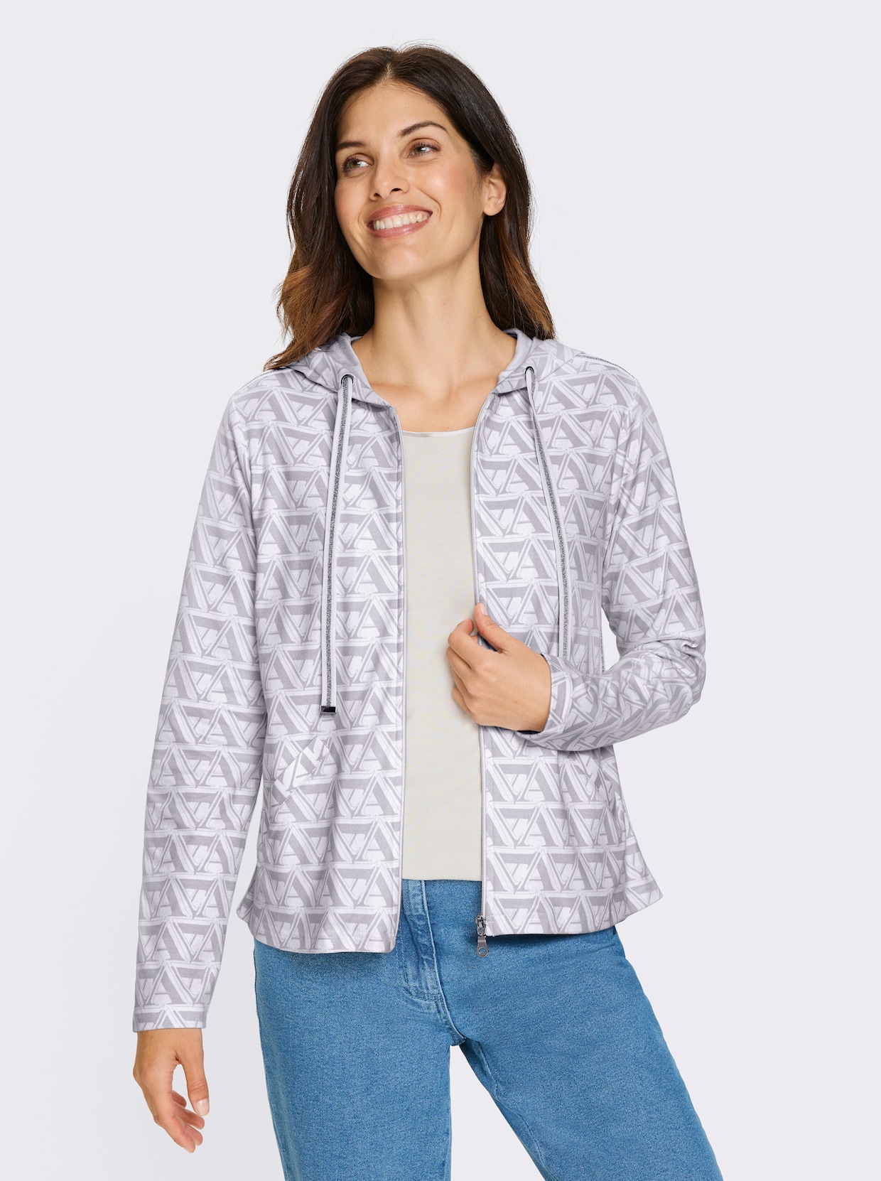 Sweatjacke - weiß-hellgrau-bedruckt