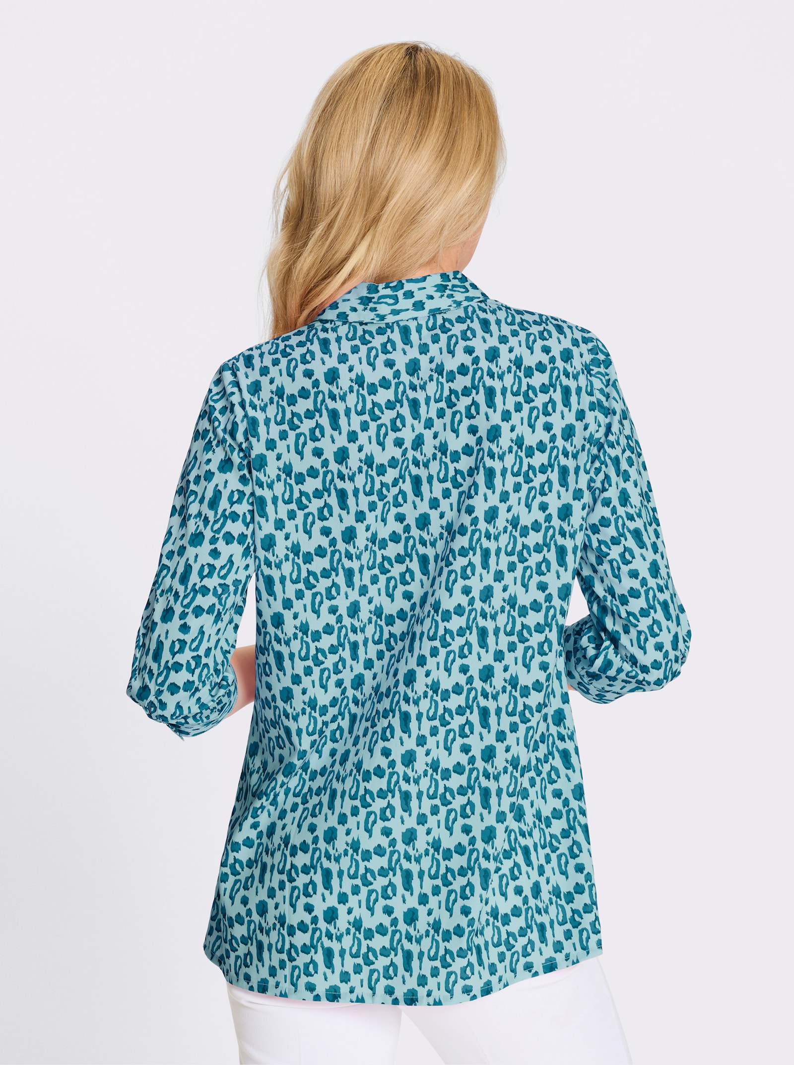 Longbluse im Leo-Muster - mint-aquapetrol-bedruckt