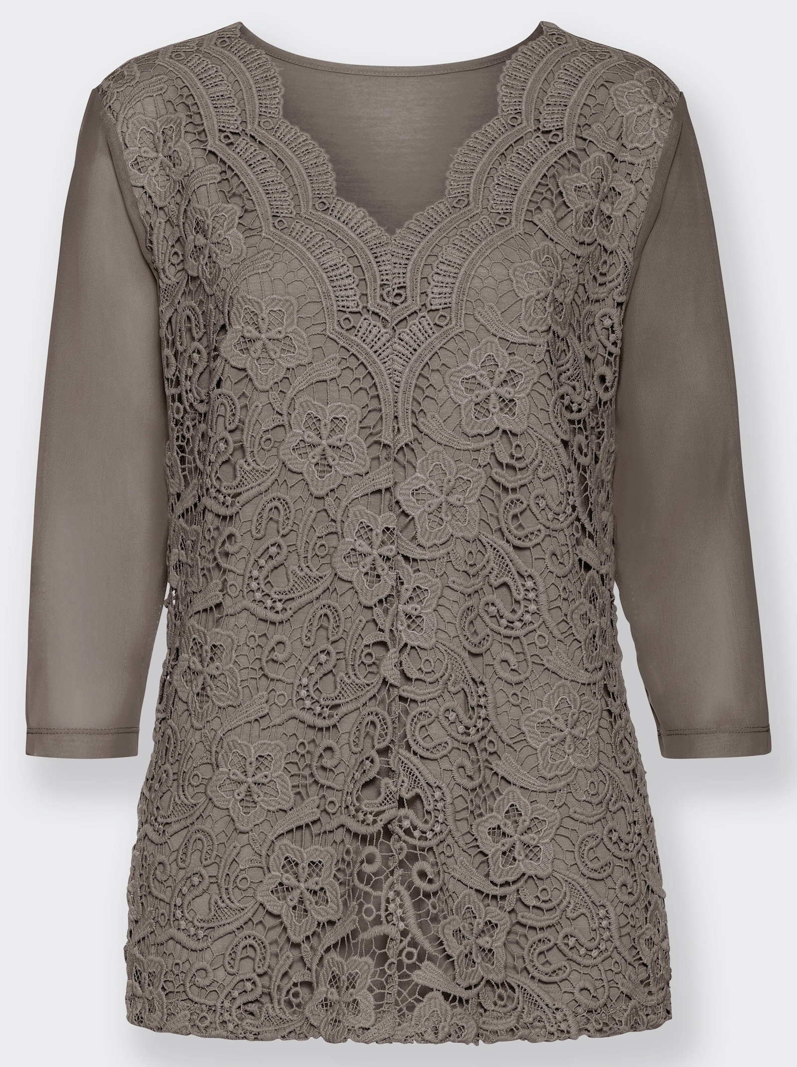 Spitzenshirt blickdicht unterlegt - taupe