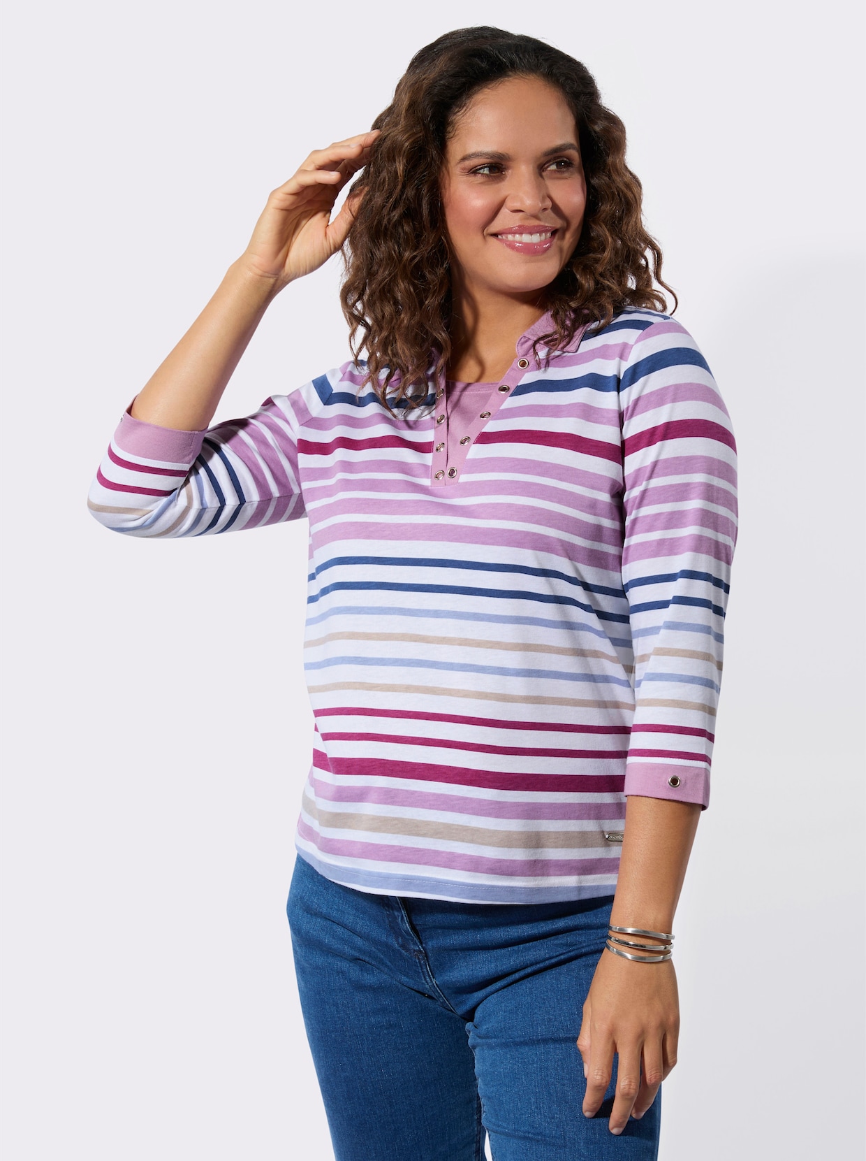 Poloshirt - orchidee-weiß-geringelt
