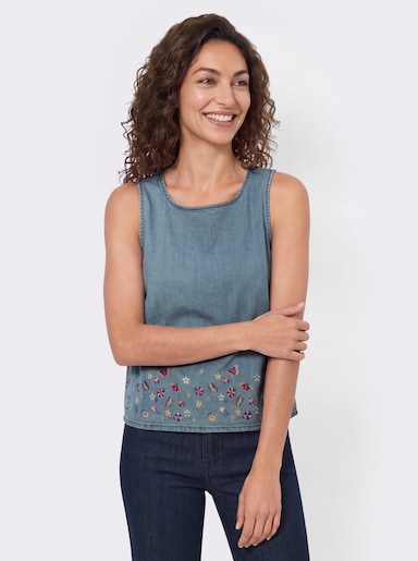 Jeanstop mit Stickerei am Saum - blue-bleached