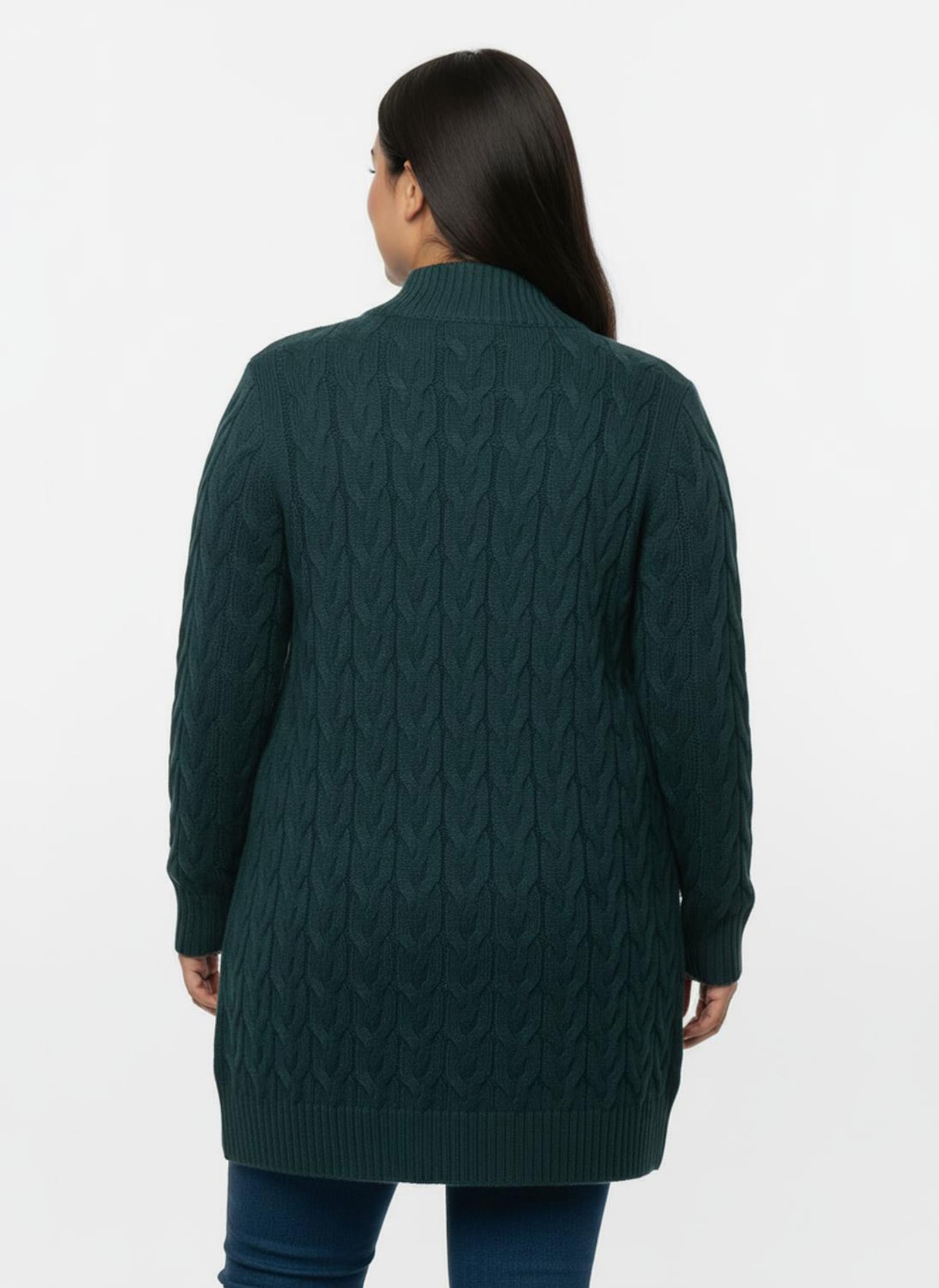 Longstrickjacke mit Zopfmuster - petrol