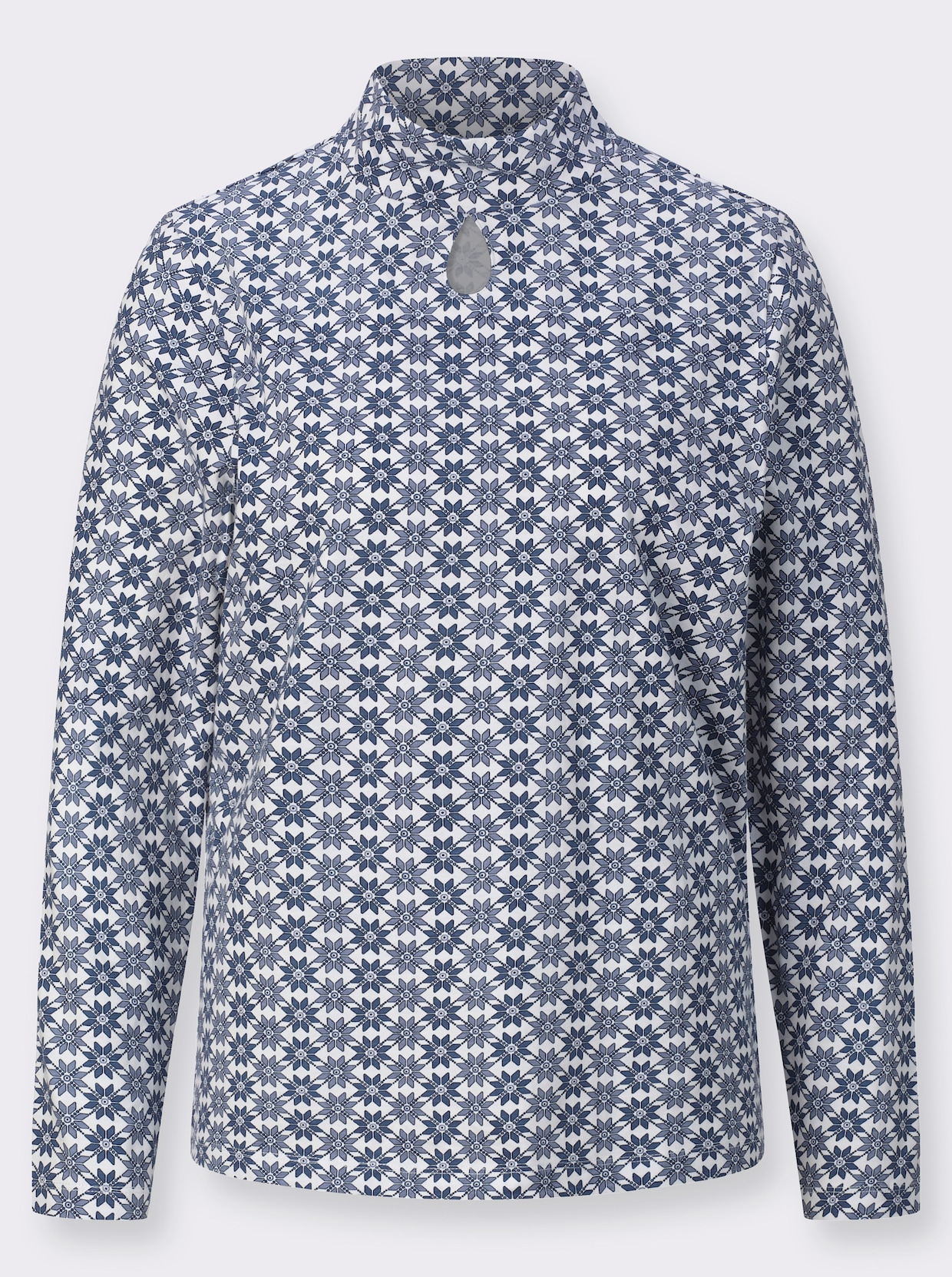 Shirt met opstaande kraag - marine/ecru geprint