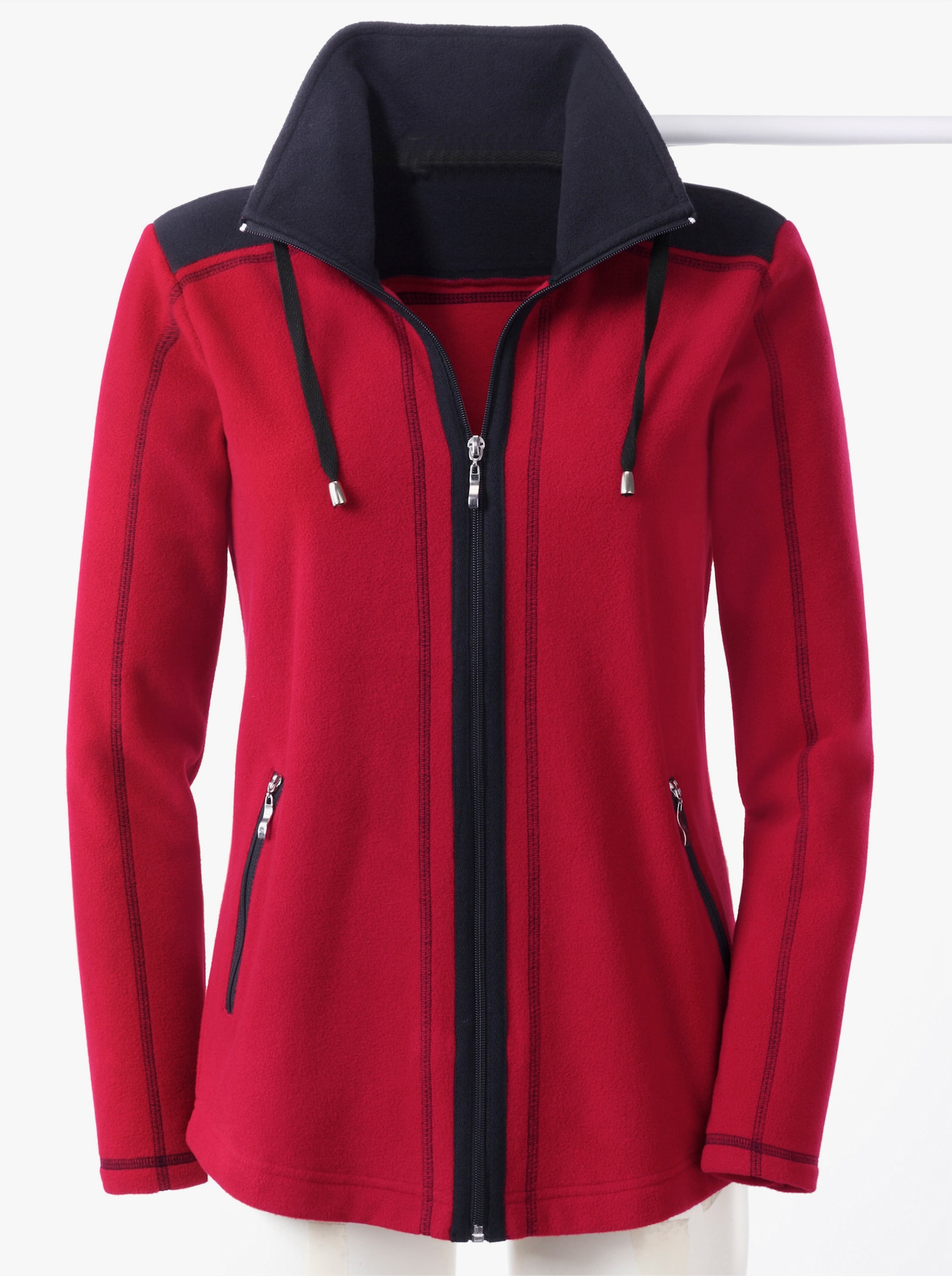 Fleecejack met contraststrepen - rood/zwart