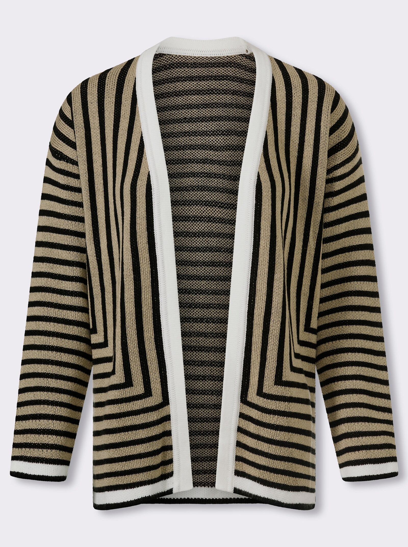 Strickjacke in offener Form - beige-schwarz-gestreift