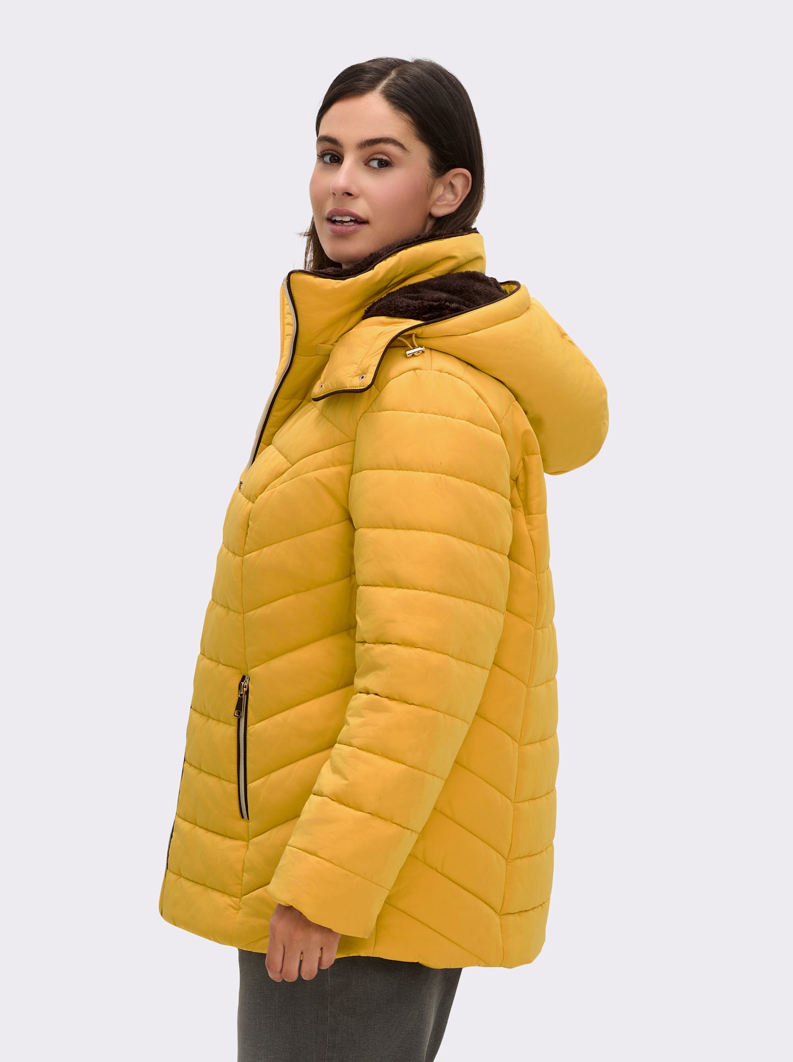 Steppjacke mit Teddy-Fleece innen - curry