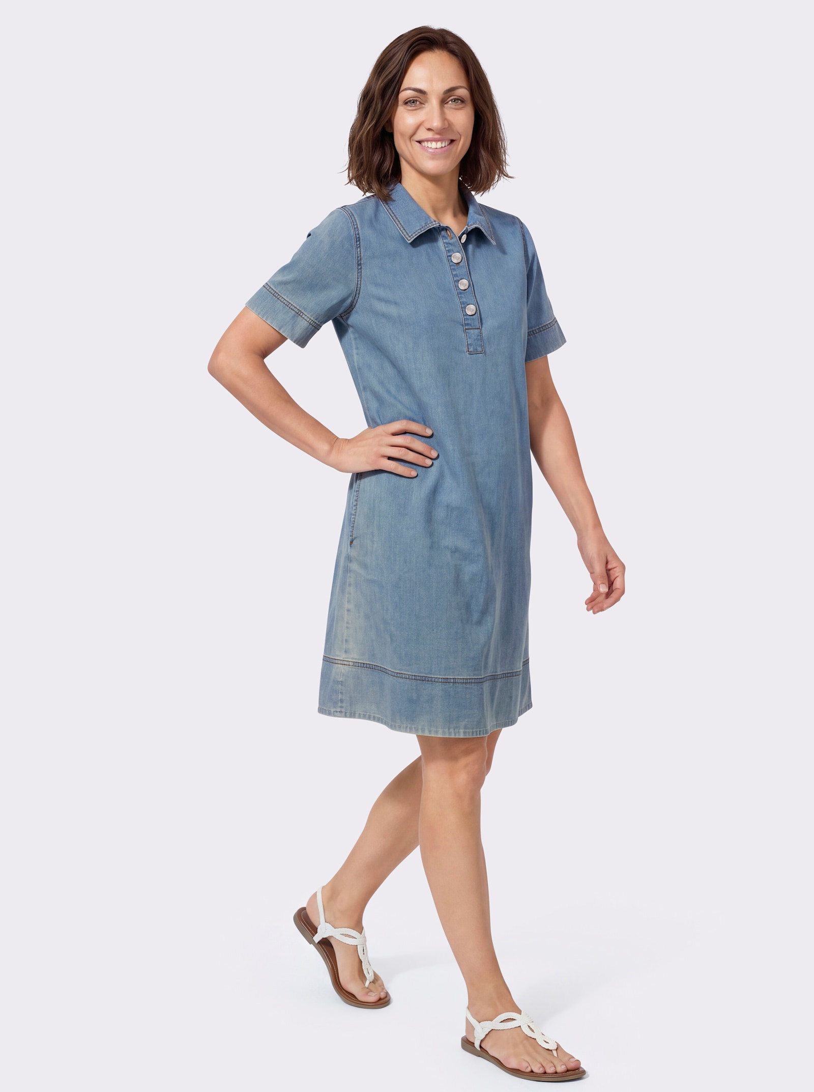 Jeanskleid in figurfreundlicher A-Linie - blue-bleached