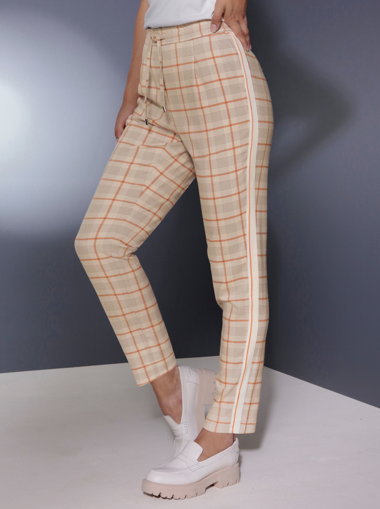 Creation L Premium Polyester-Woll-Hose - sand-sesam-kariert