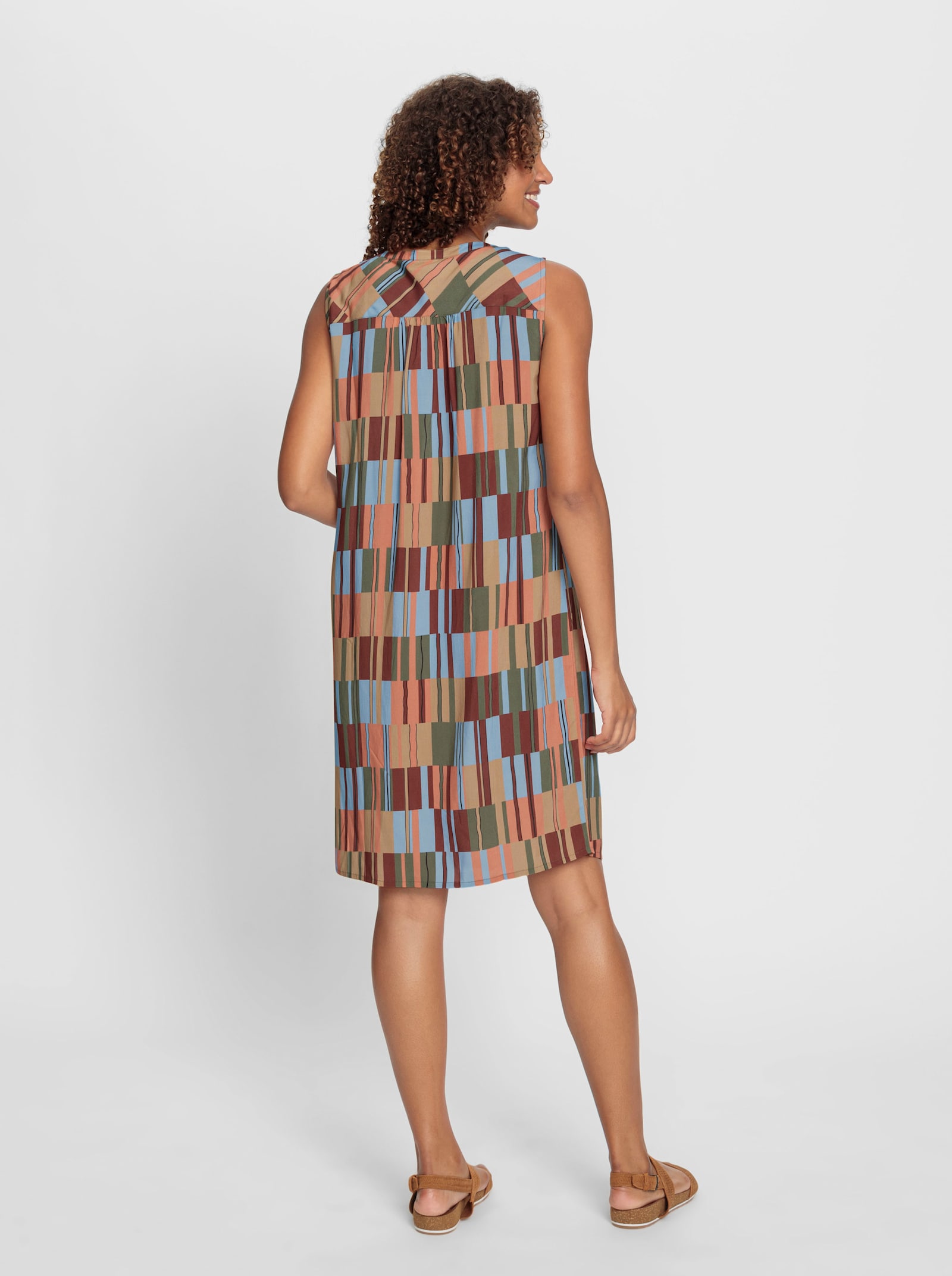 Druckkleid aus reiner Viskose - khaki-rotbraun-gemustert