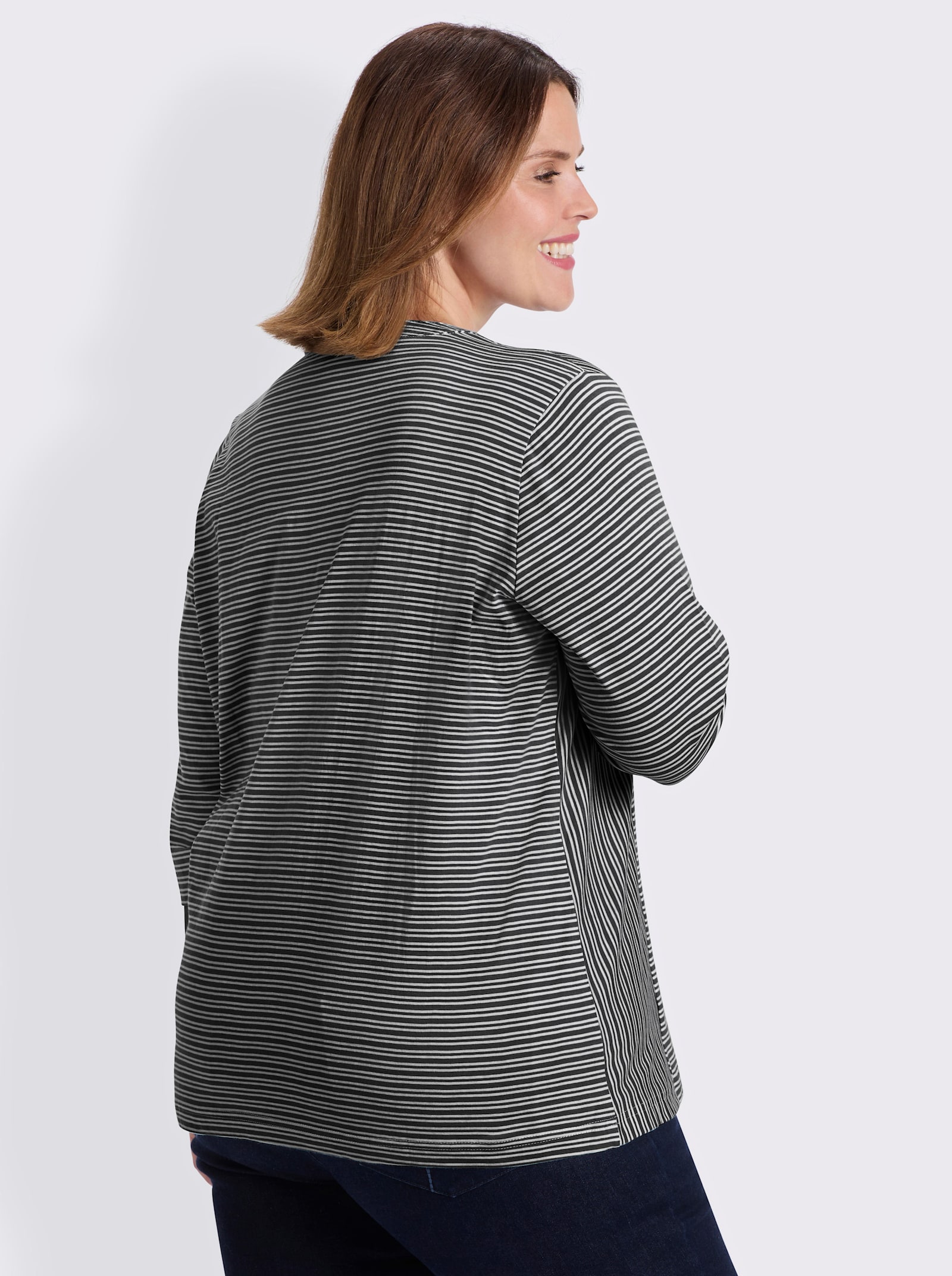 3/4-Arm-Shirt mit Ringel-Muster, garngefärbt - schwarz-weiß-gestreift