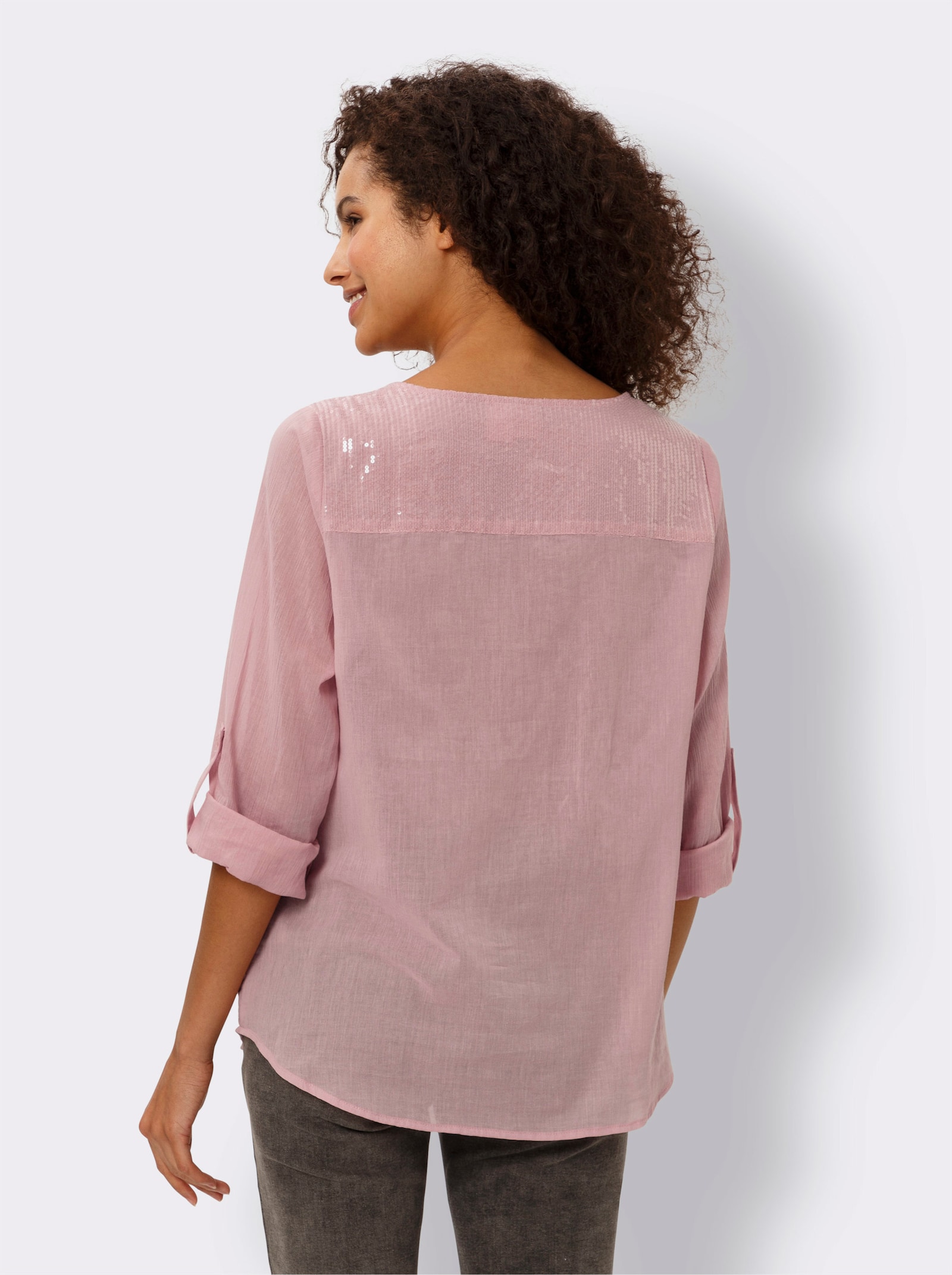 heine Baumwollbluse mit Lochstickerei - rosenquarz