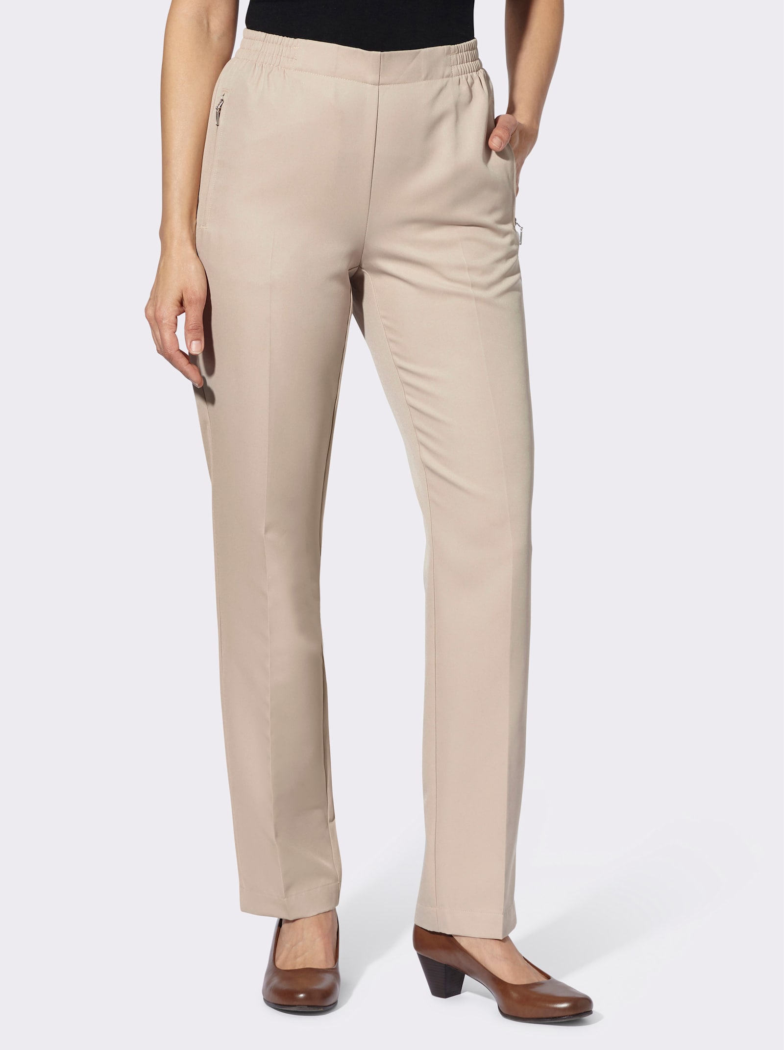 Stoffhose in Schlupfform - beige + beige-dunkeltaupe-gestreift