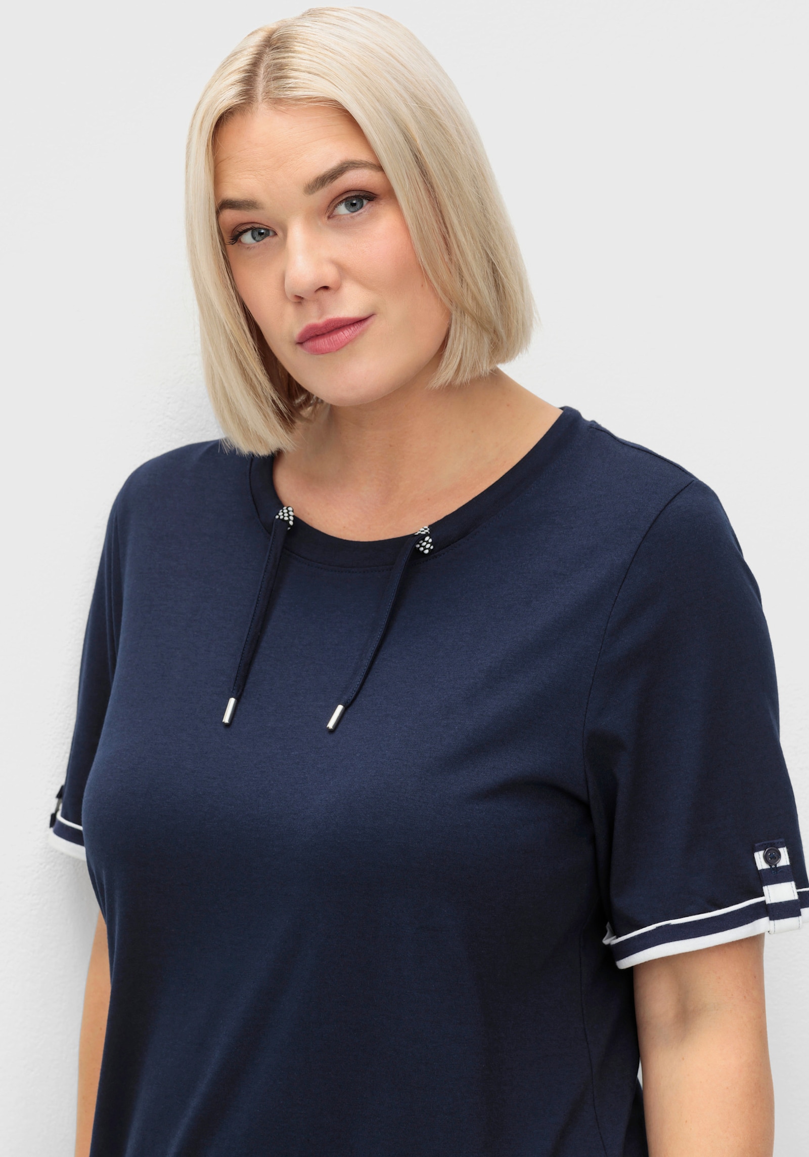 sheego Shirtkleid mit Bindebändern - marine