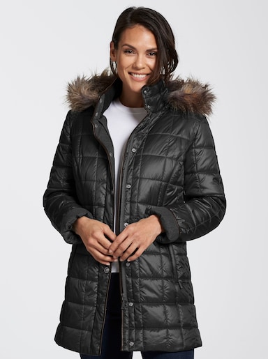 Steppjacke mit Reißverschluss-Seitenschlitzen - schwarz