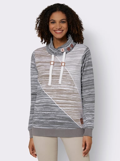 Sweatshirt - grau-ecru-bedruckt