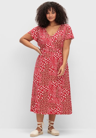 Jerseykleid mit Flügel-Ärmeln - erdbeere-champagner-bedruckt
