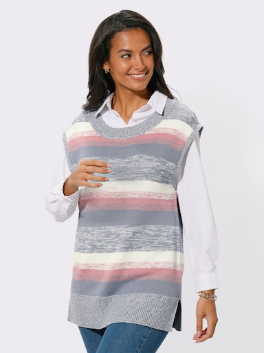 Longpullunder mit Farbverlauf - altrosa-taubenblau-geringelt