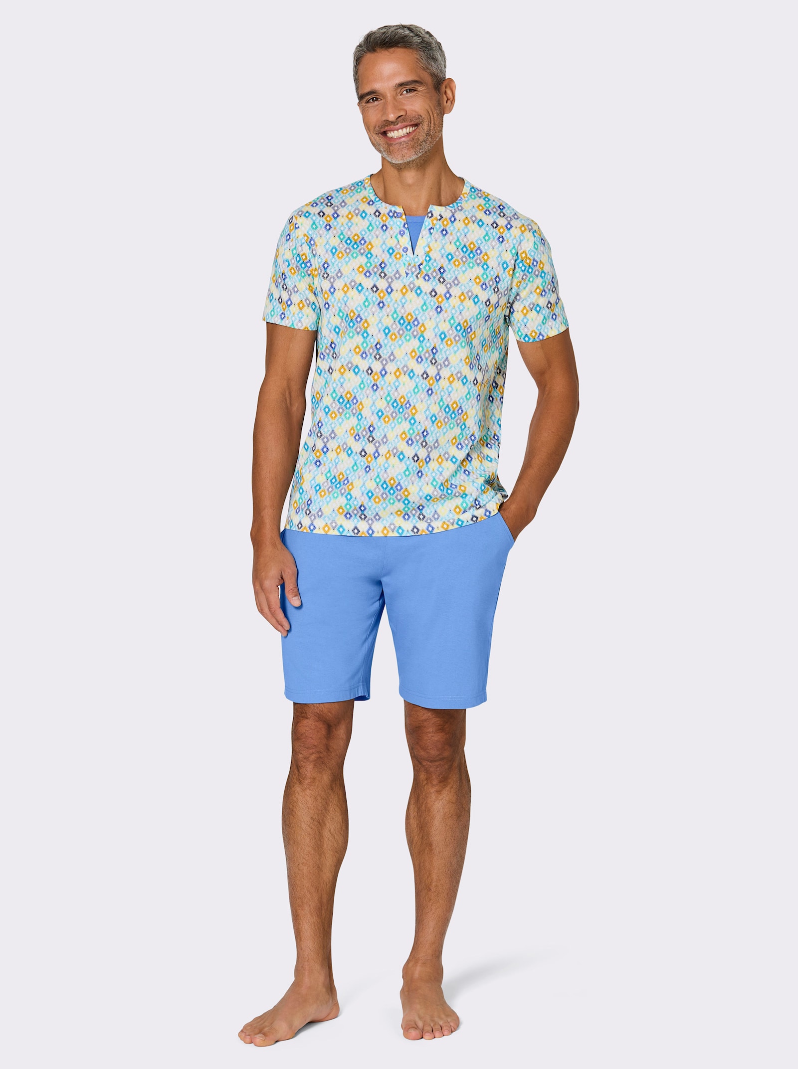 wäschepur men Shorty - mittelblau-türkis-bedruckt