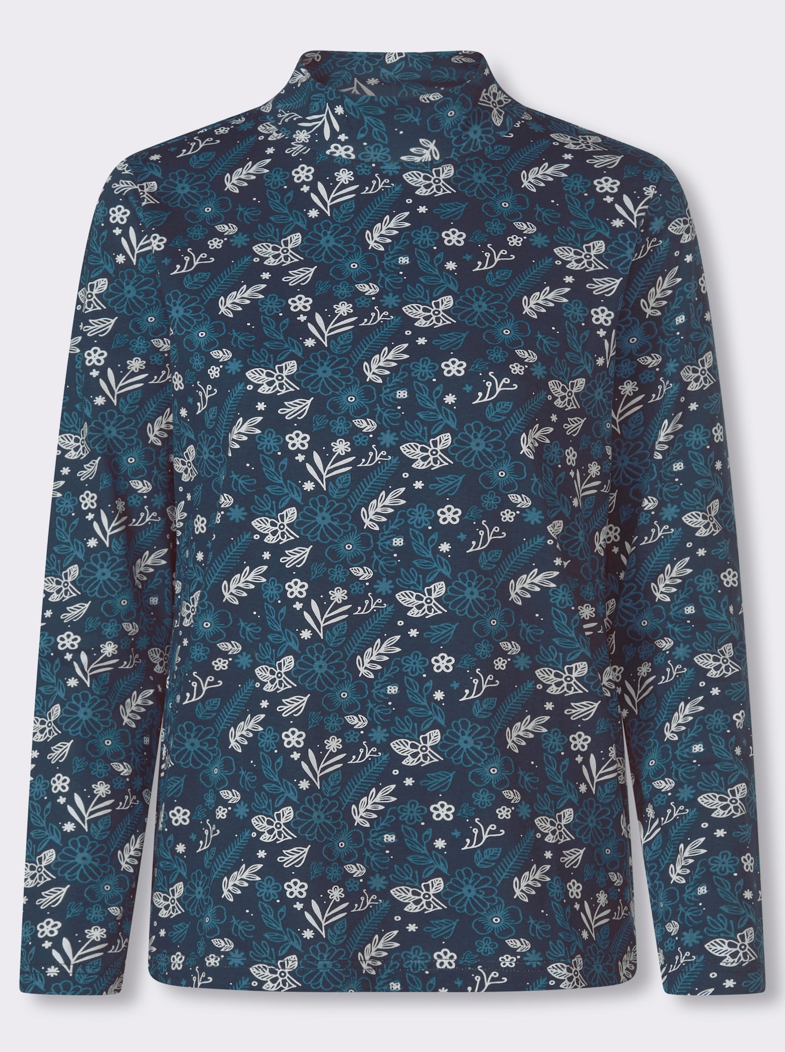 Stehkragenshirt im floralem Allover-Dessin - topas-champagner-bedruckt