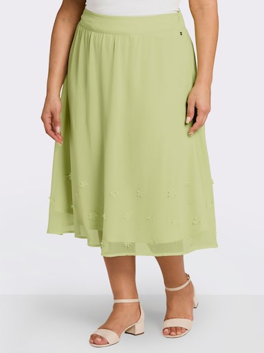 sheego Chiffonrock mit Blüten-Applikationen am Saum - pistazie