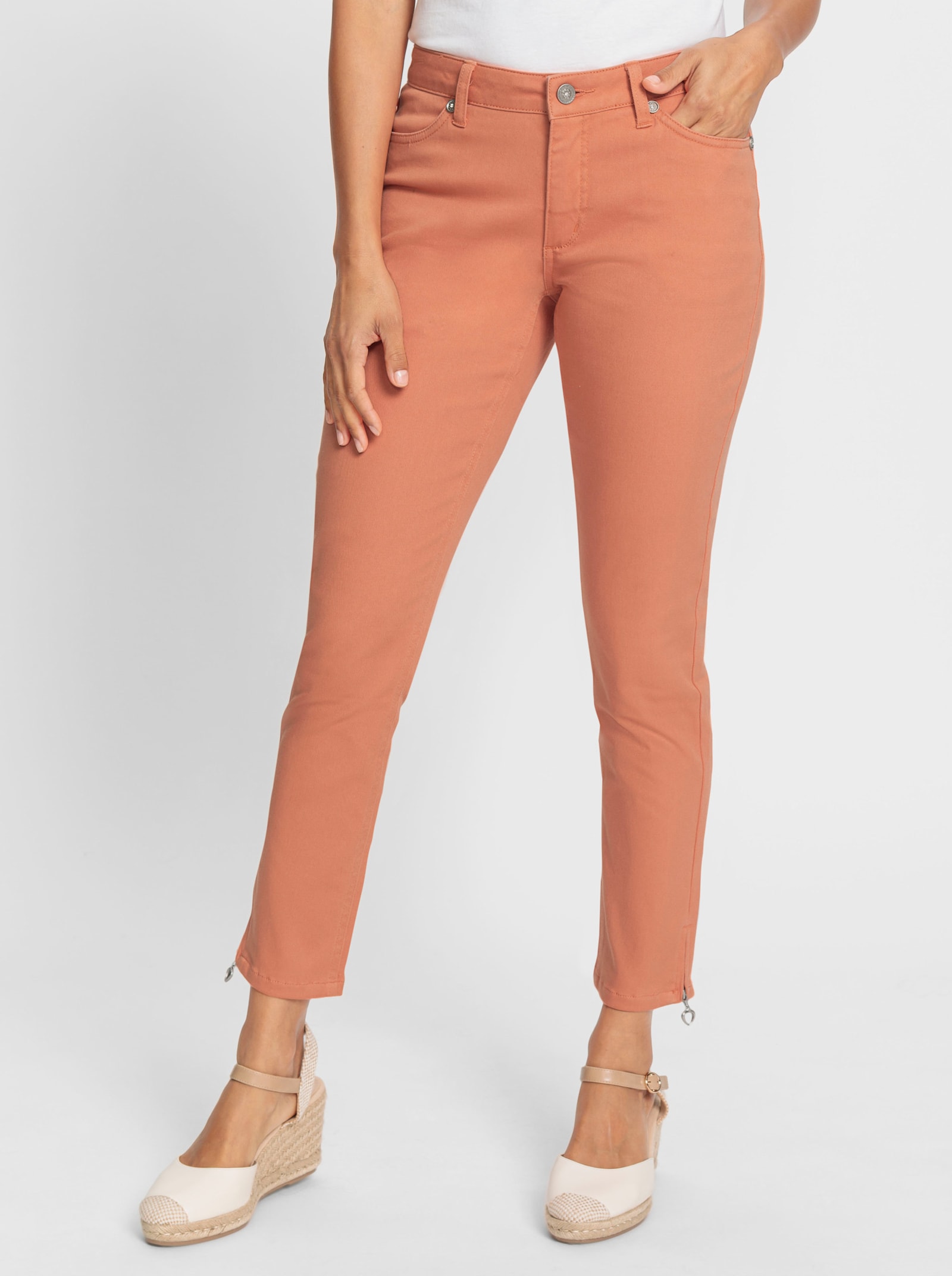 Jeans met ritssluiting op de pijp - papaya