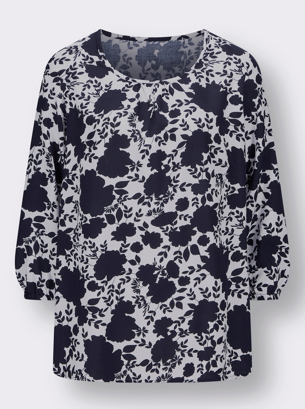 Comfortabele blouse - ecru/marine geprint