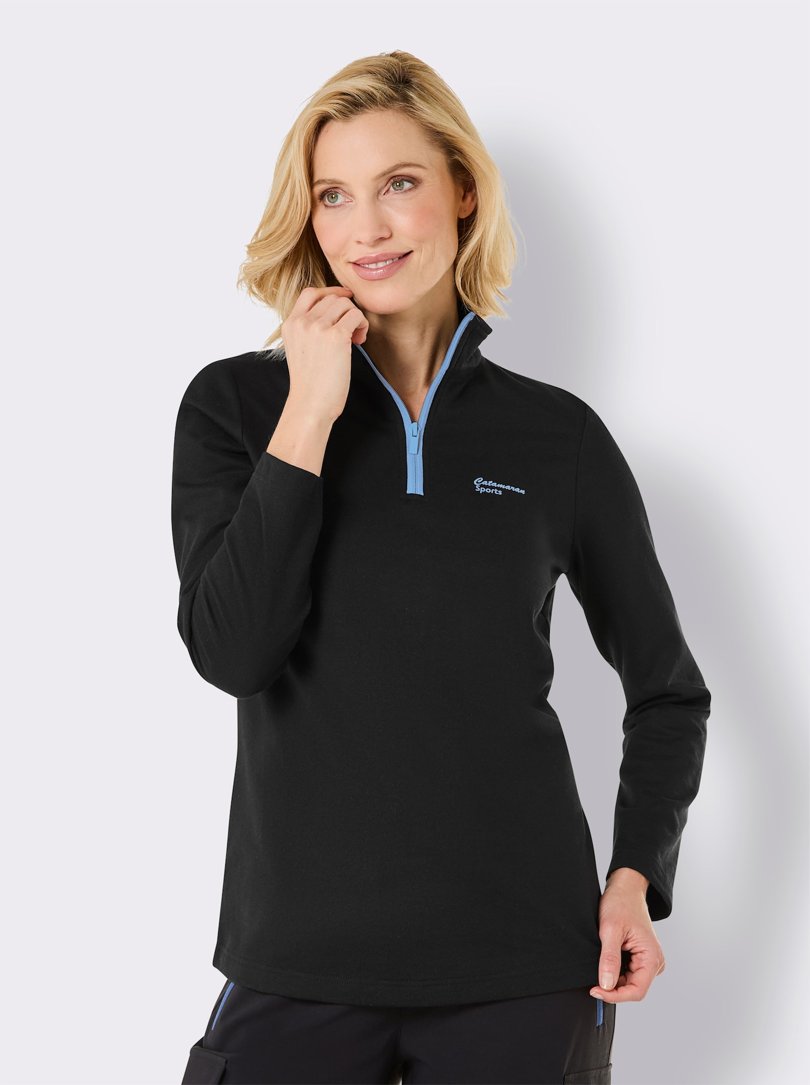 Catamaran Sports Vrijetijdsshirt met ritssluiting op de opstaande kraag - zwart