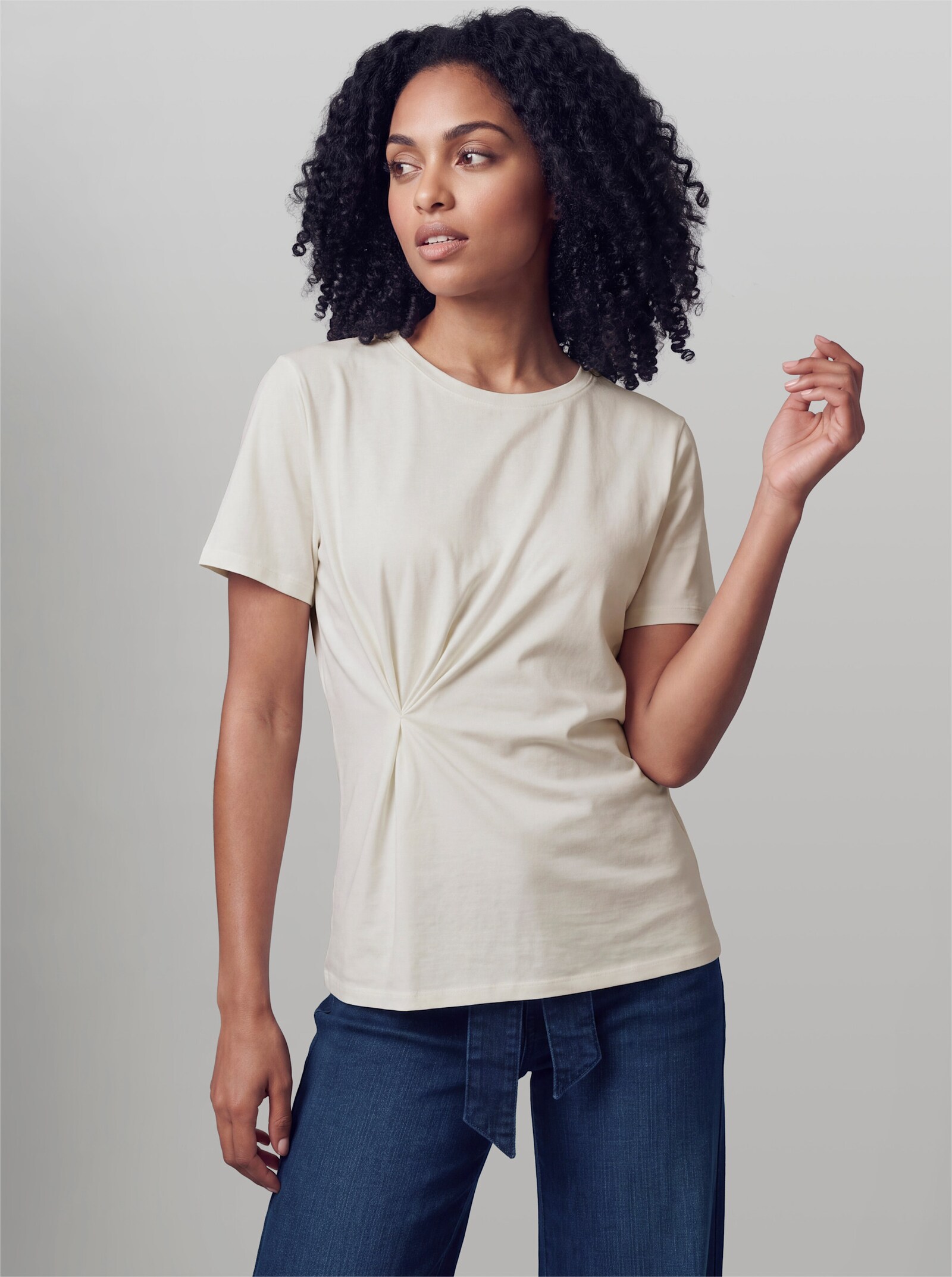 heine Kurzarmshirt mit Faltenwurf - ecru