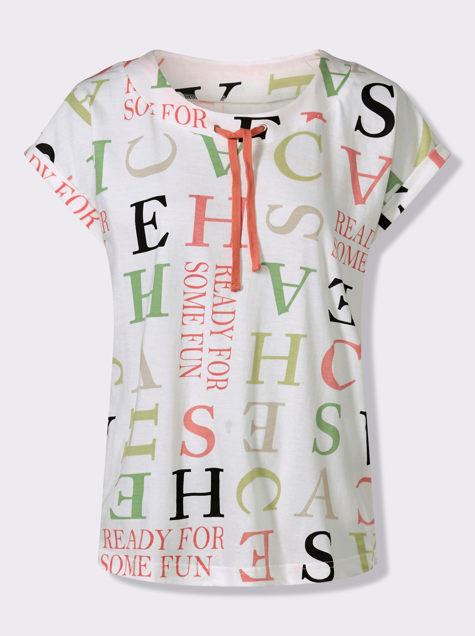 Kurzarmshirt mit Lettering-Druck - ecru-eucalyptus-bedruckt