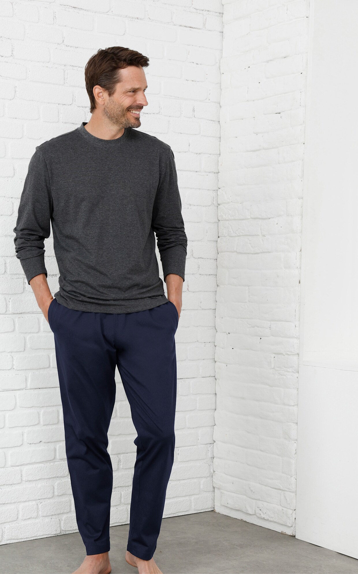 wäschepur men Schlafanzug-Shirt - marine + anthrazit-meliert