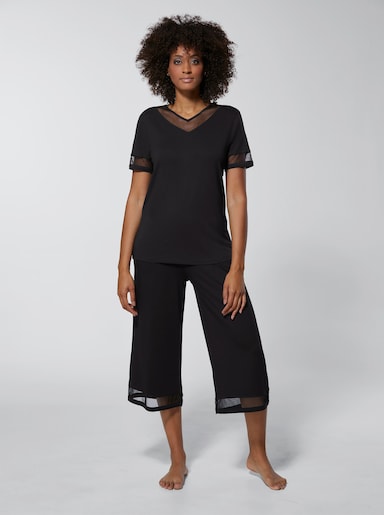 wäschepur Schlafanzug mit Mesh-Akzenten - schwarz