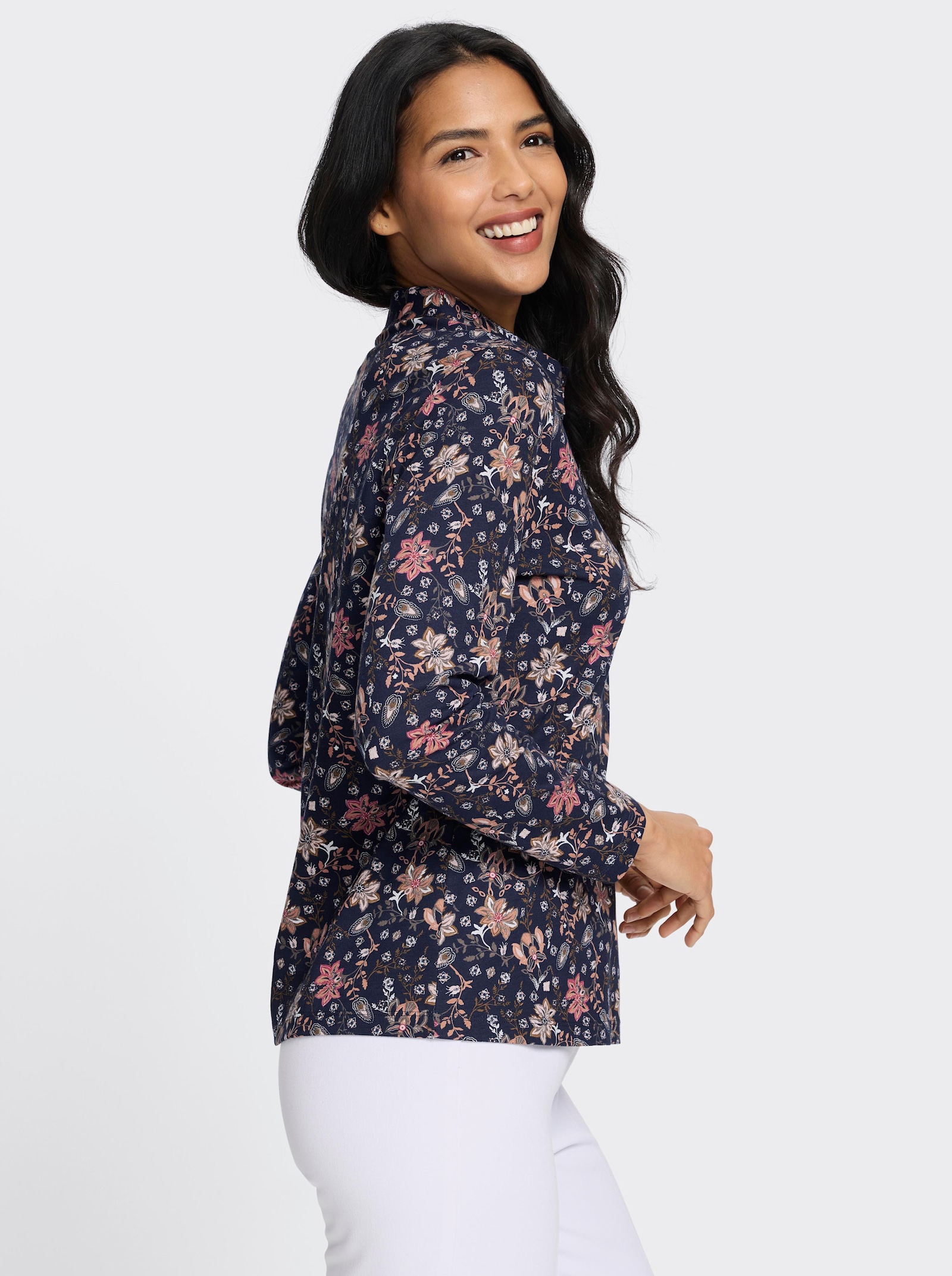 Poloshirt mit floralem Druck - marine-rosenquarz-bedruckt