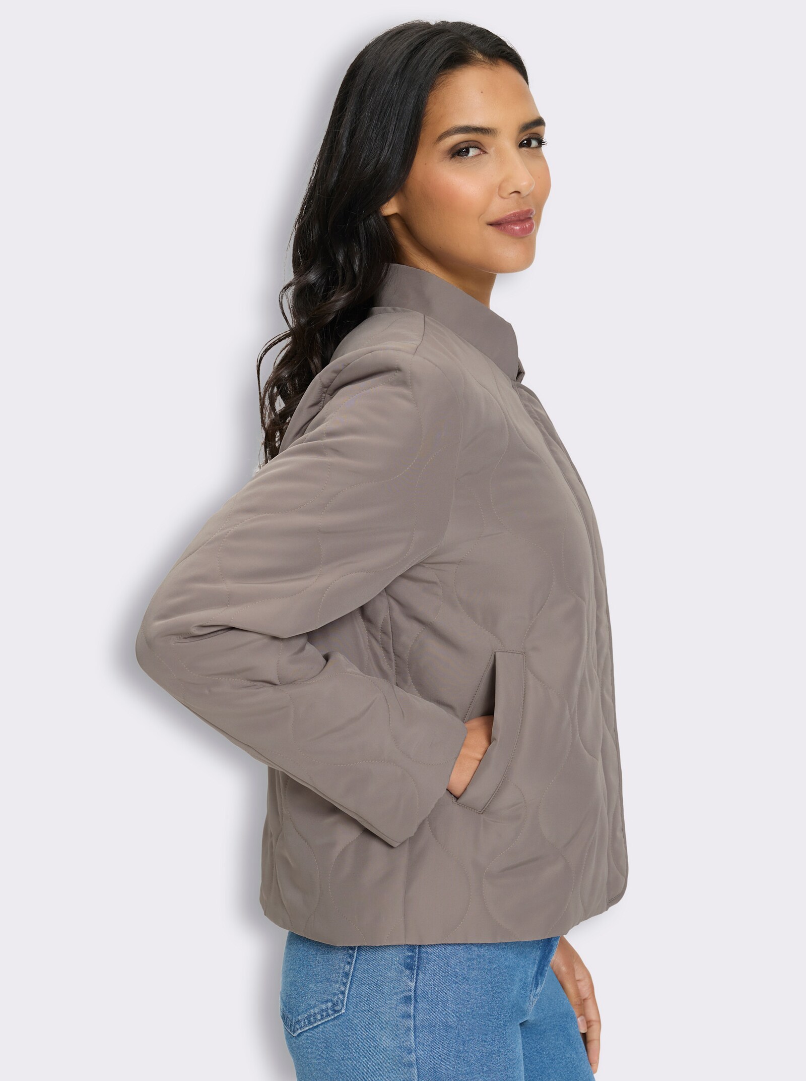 Steppjacke mit Baseball-Kragen - taupe