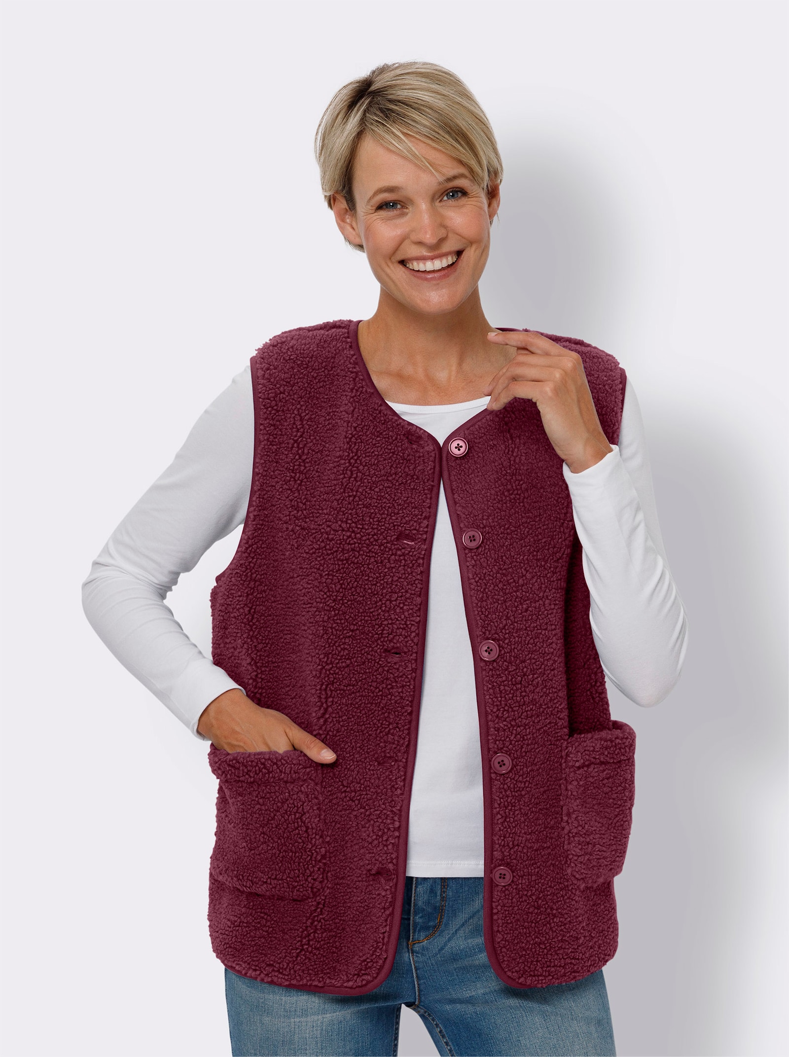Fleeceväst med knappar - malva