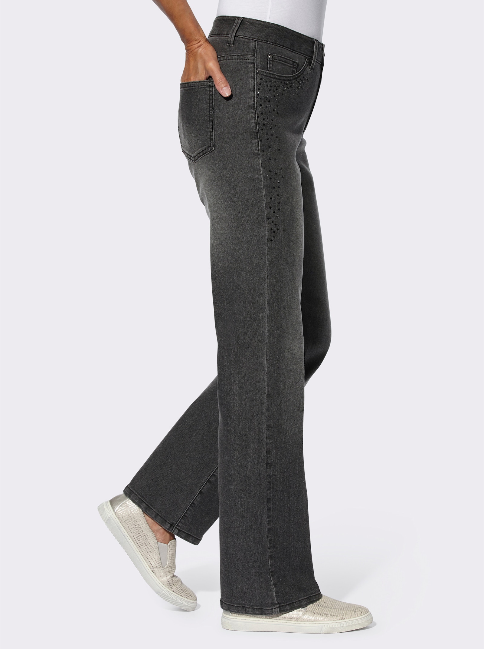 Jeans met glittersteentjes op de voorzakken - antraciet/grey-denim