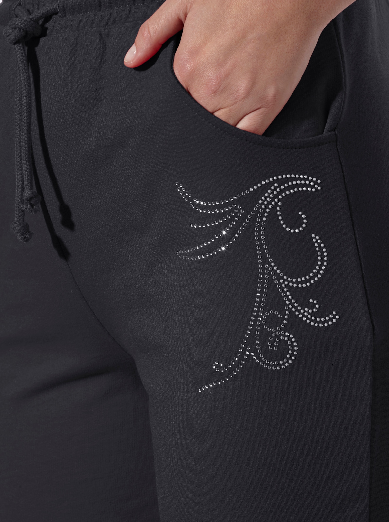 Freizeithose mit Ziersteinchen - schwarz