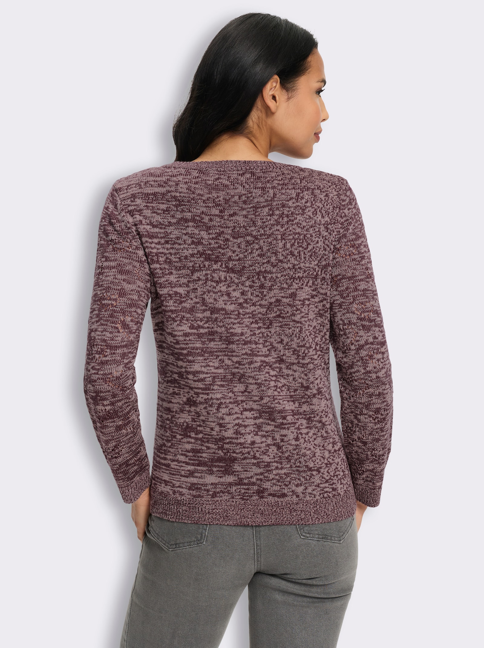 Ajourpullover mit Herzchen - burgund-puder-meliert