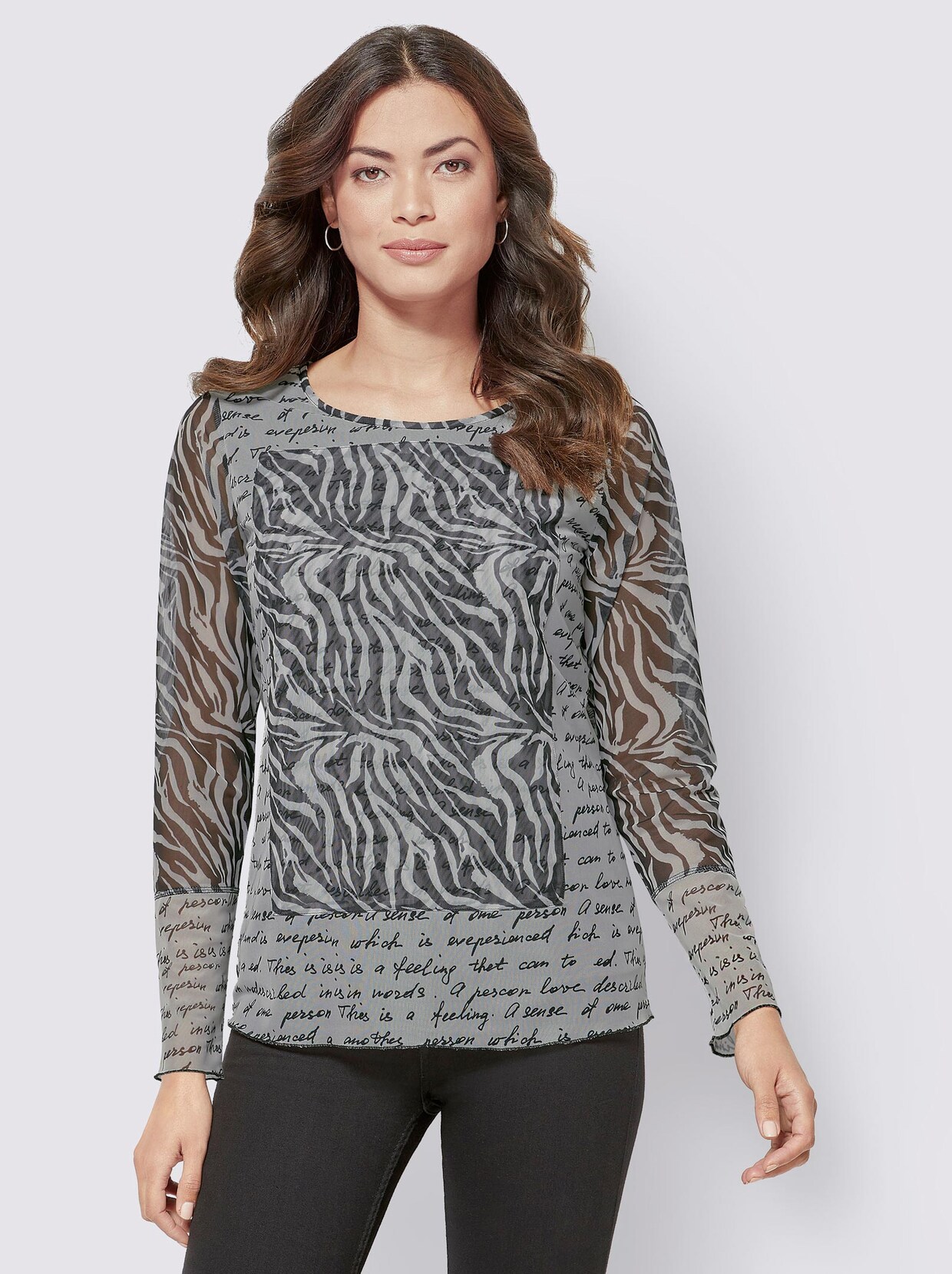 Shirt met lange mouwen - zwart/wit gedessineerd