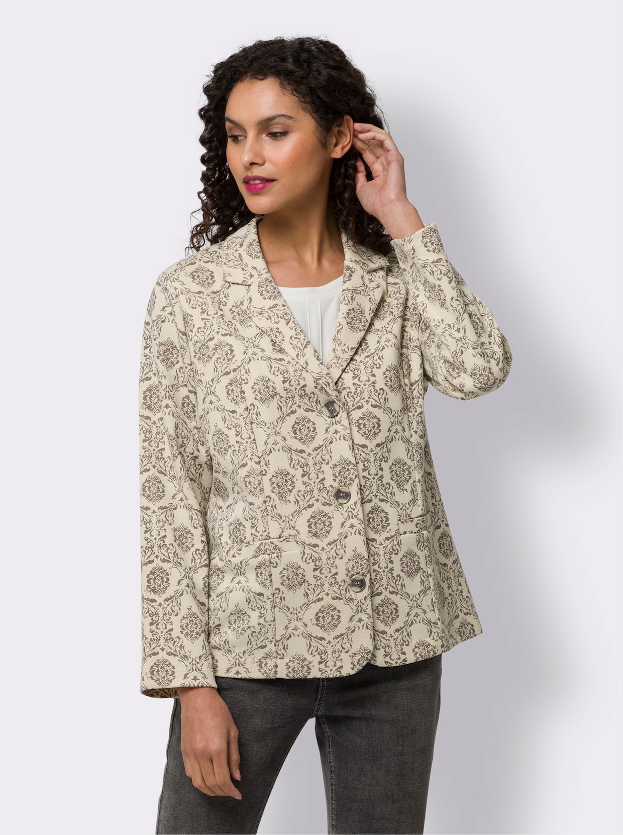 heine Jerseyblazer - sand-dunkeltaupe-bedruckt