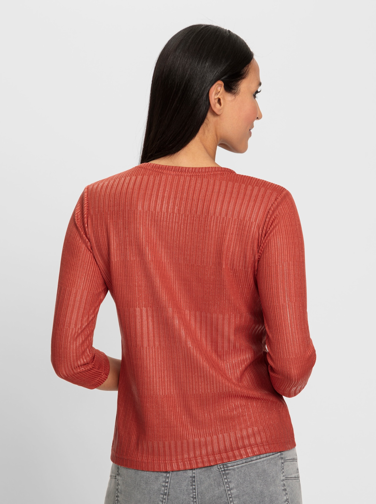 heine Shirt met 3/4-mouwen in ribstructuur - terra