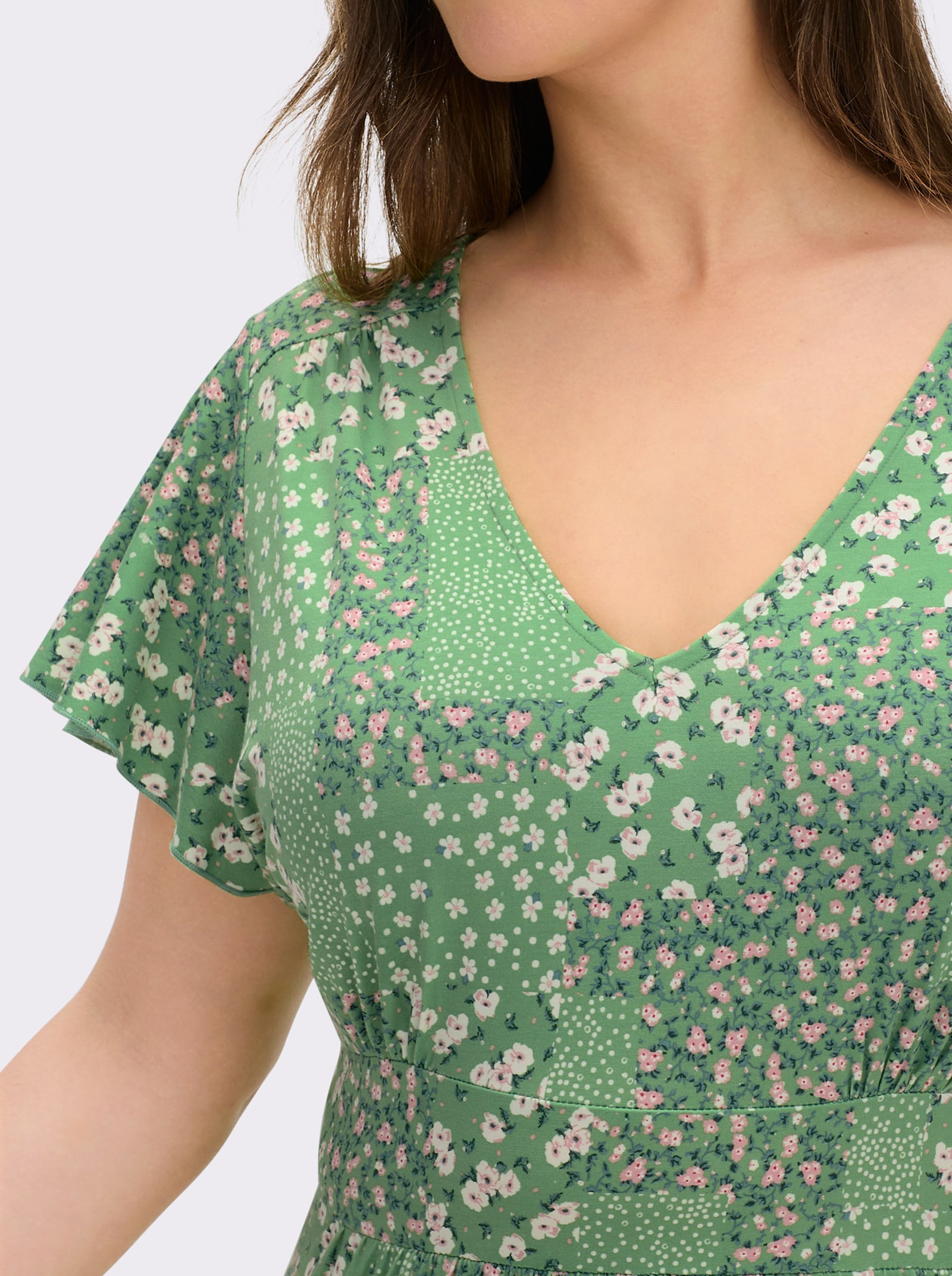 Jerseykleid mit Flügel-Ärmeln - apfel-champagner-bedruckt