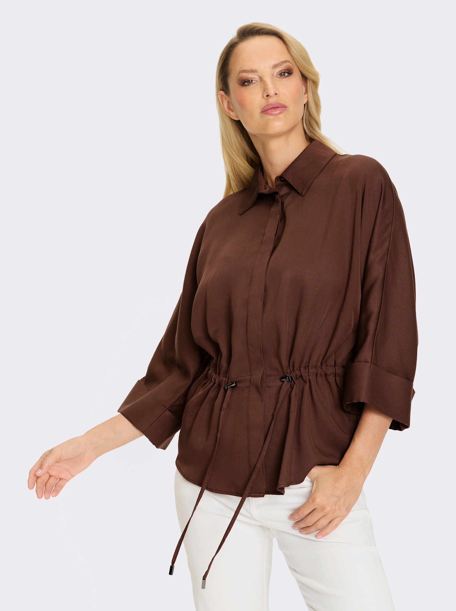 heine Hemdbluse Mit Gummizug in der Taille - schoko