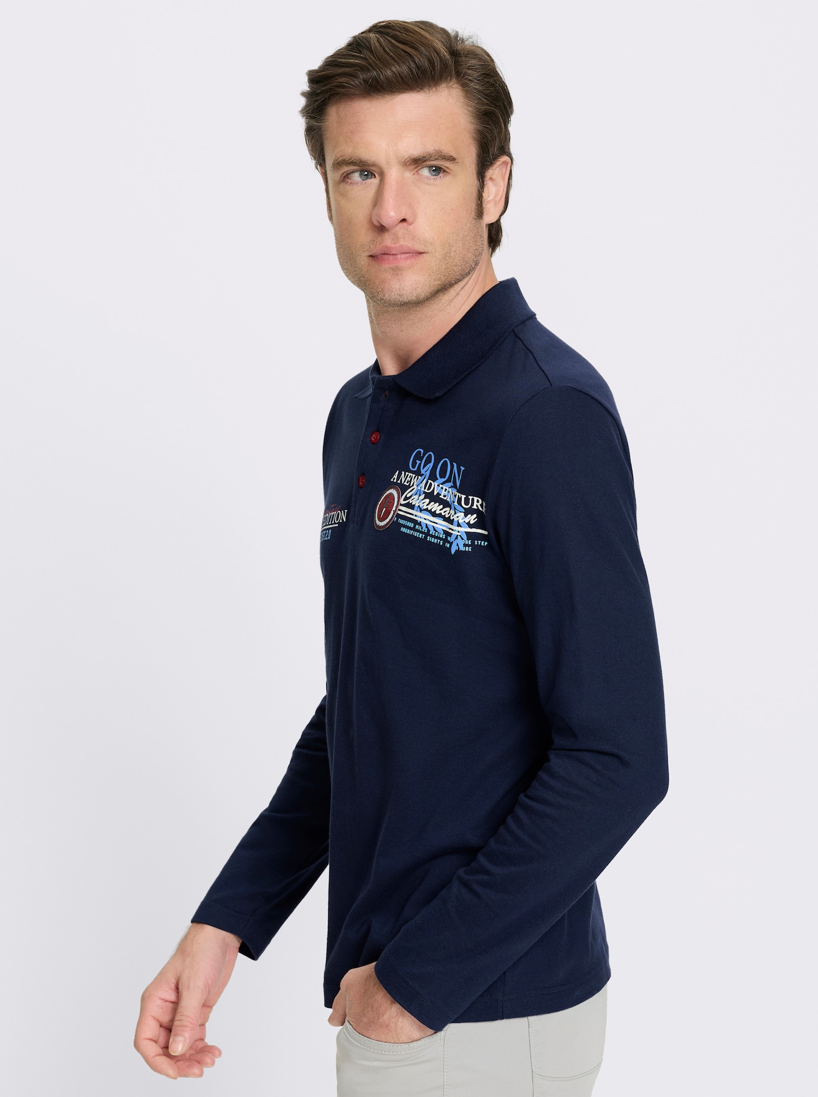 Catamaran Langarm-Poloshirt - marine-bedruckt