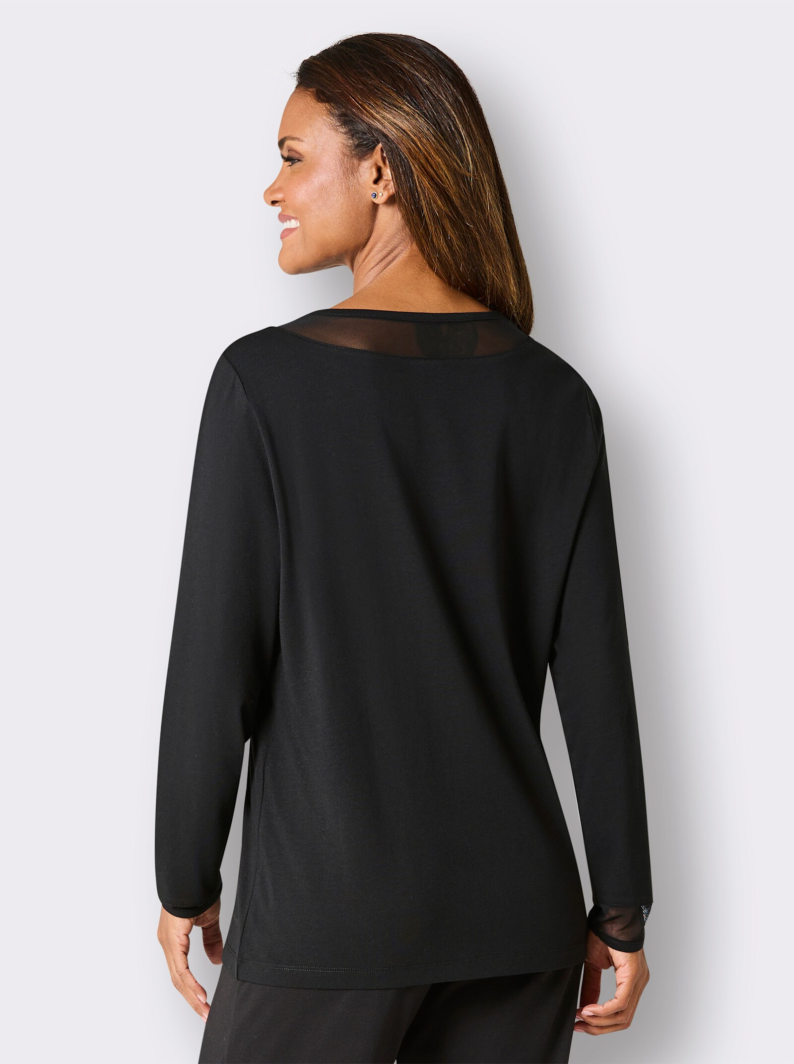 wäschepur Schlafanzugshirt mit Mesh-Details - schwarz