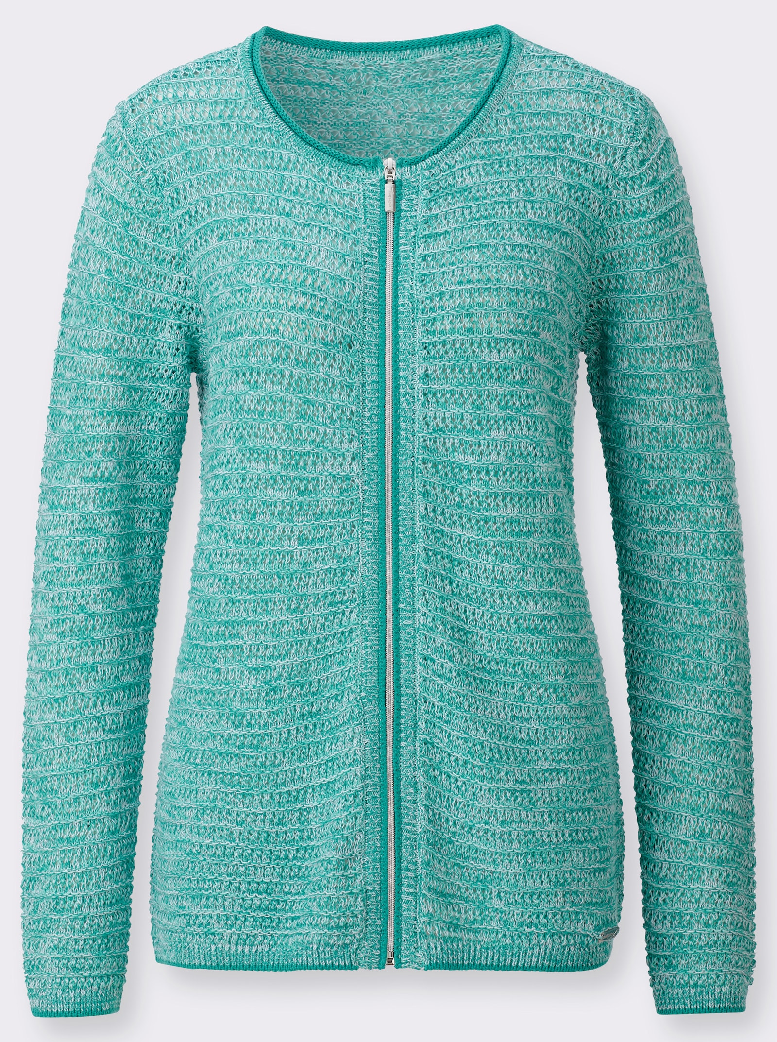 Strickjacke im Ajourmuster - smaragd-meliert