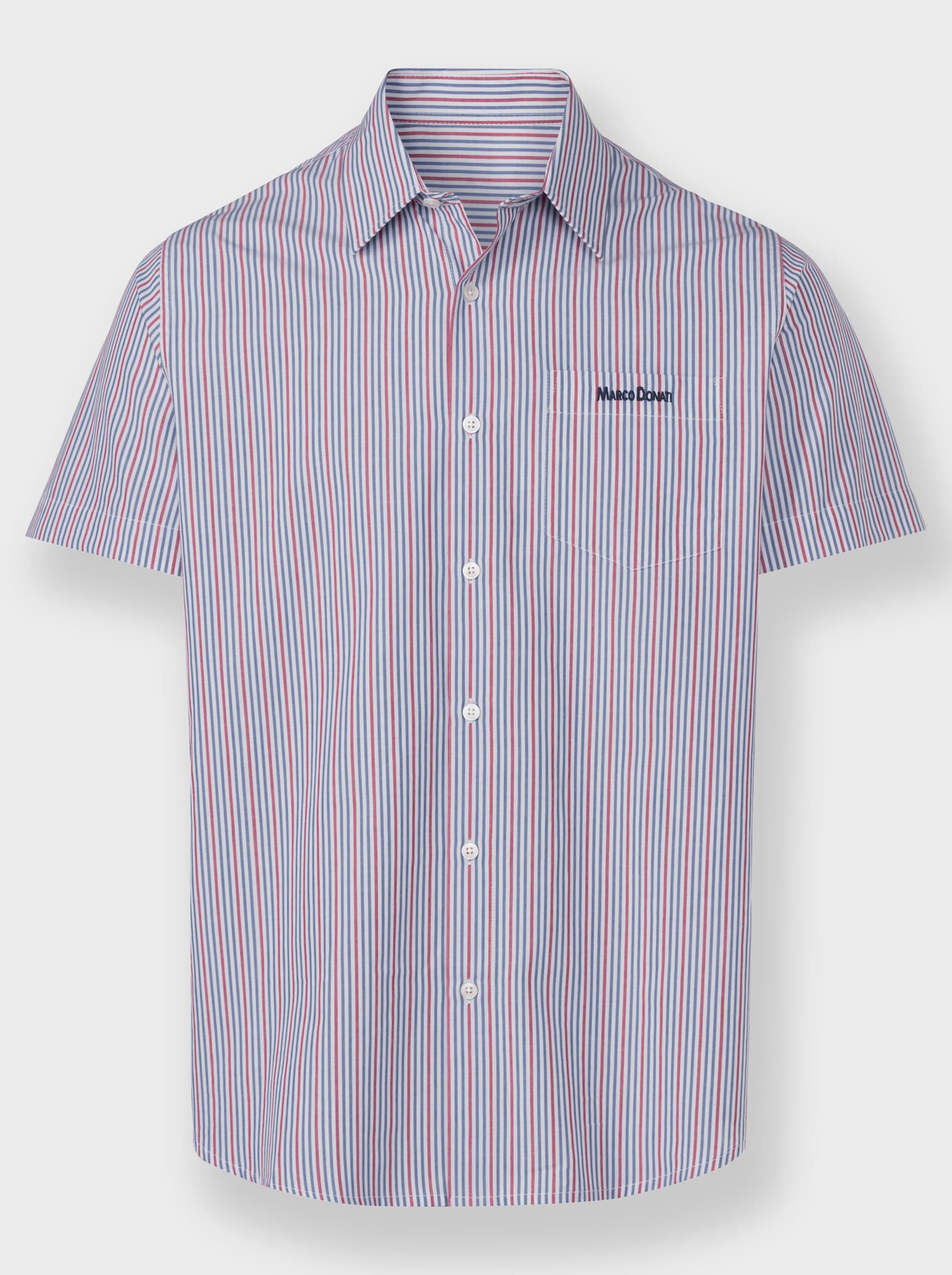 Marco Donati Kurzarmhemd garngefärbt und bügelfrei - jeansblau-erdbeere-gestreift