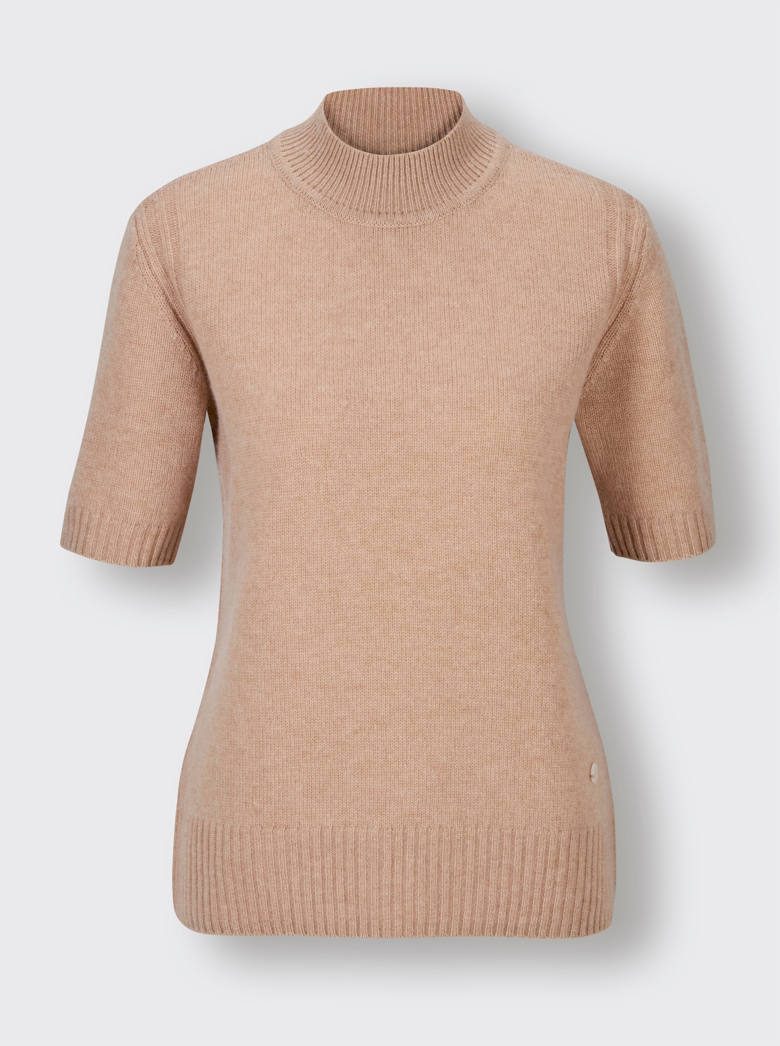 CREATION L PREMIUM Kurzarmpullover Mit geripptem Einsatz - camel-meliert