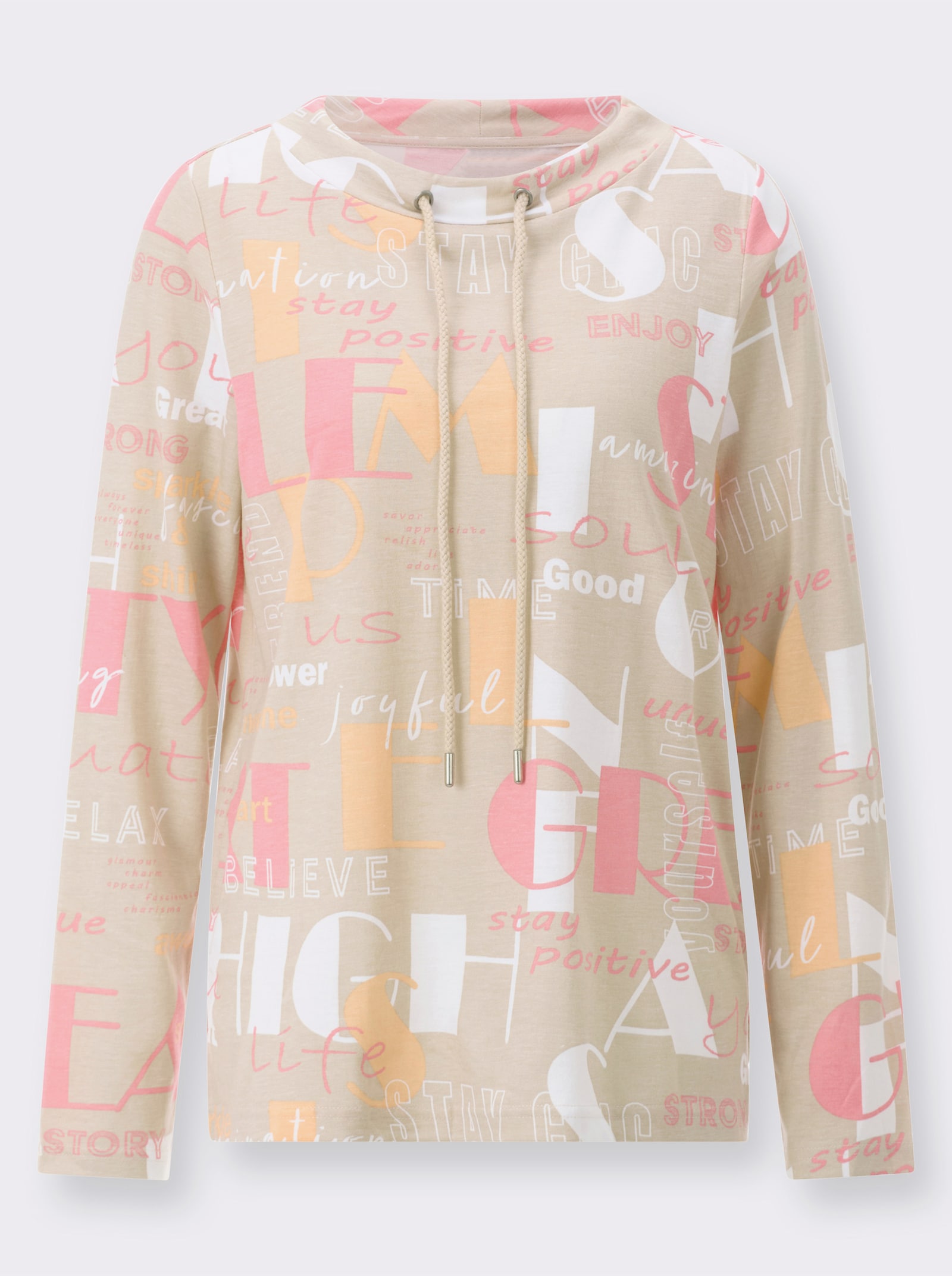 Langarmshirt mit Seitenschlitzen - sand-flamingo-bedruckt