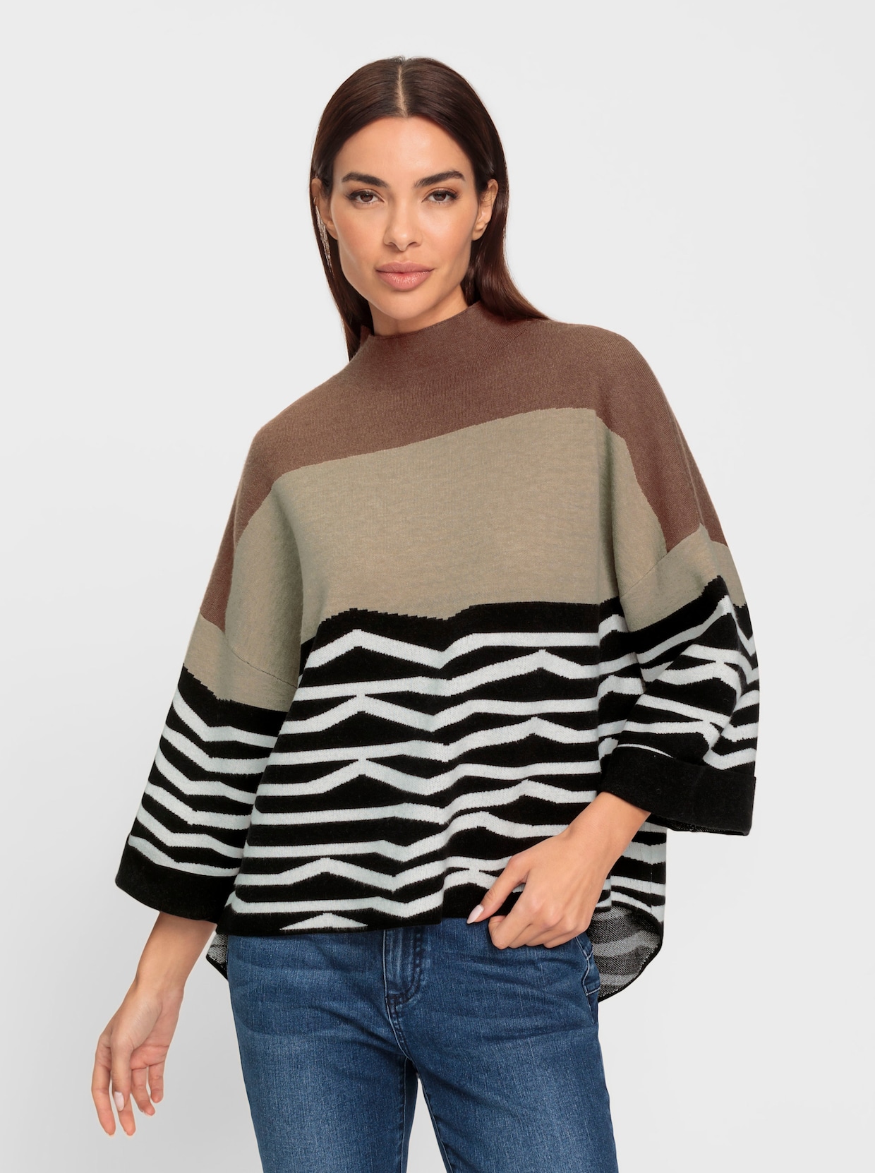 heine Gebreide pullover - zand/zwart gedessineerd