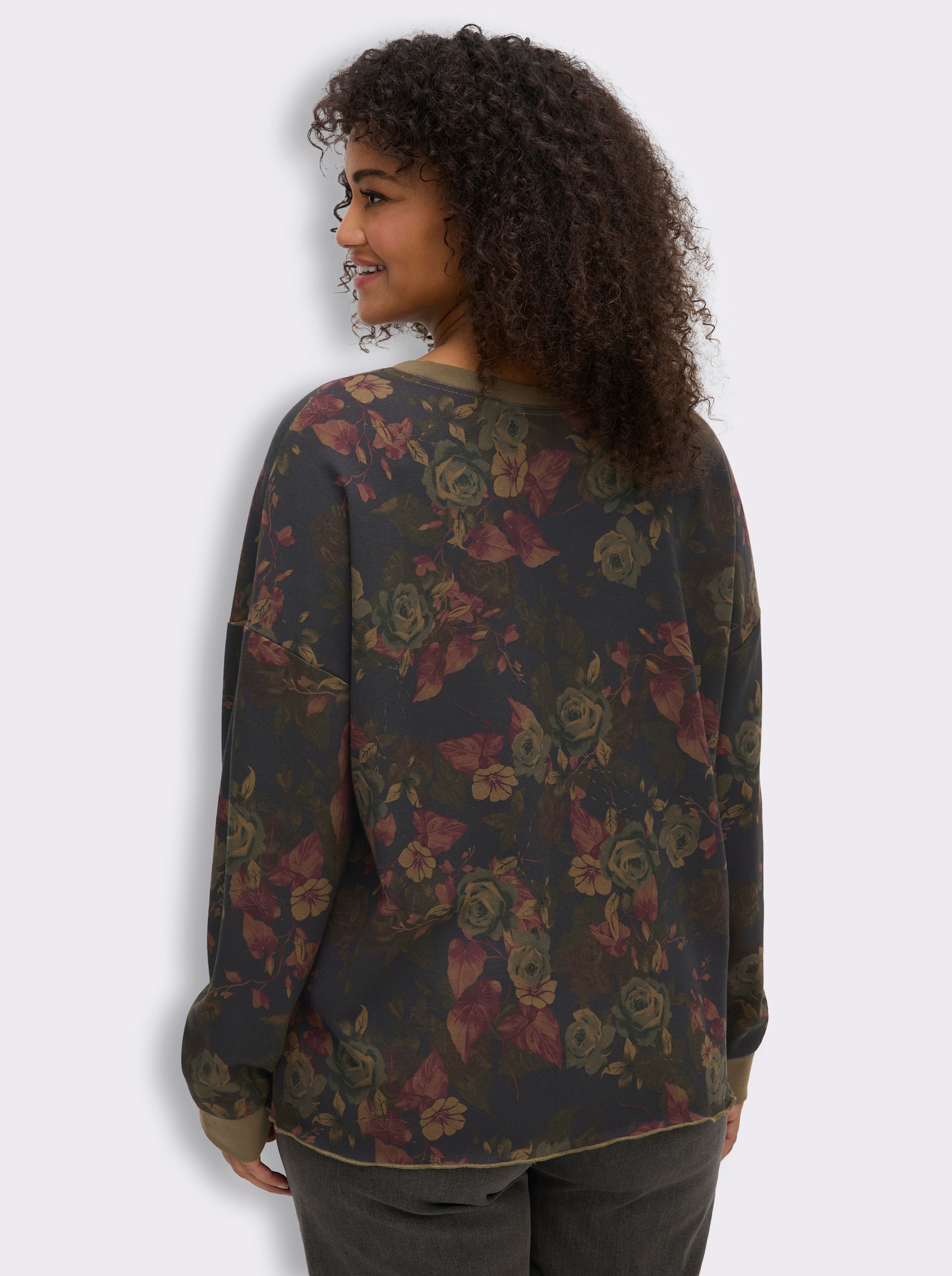 sheego by Joe Browns Sweatshirt mit floralem Print - graphit-burgund-gemustert